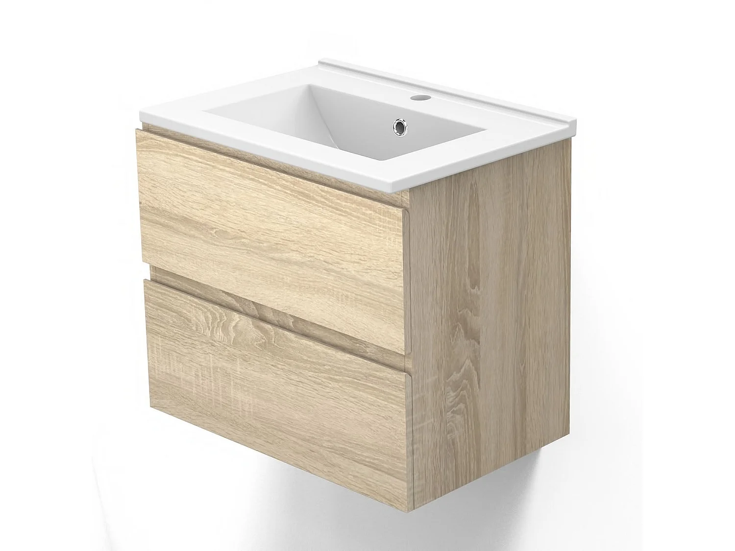 Meuble de salle de bain avec vasque intégrée poignées incorporées Bois 60 cm