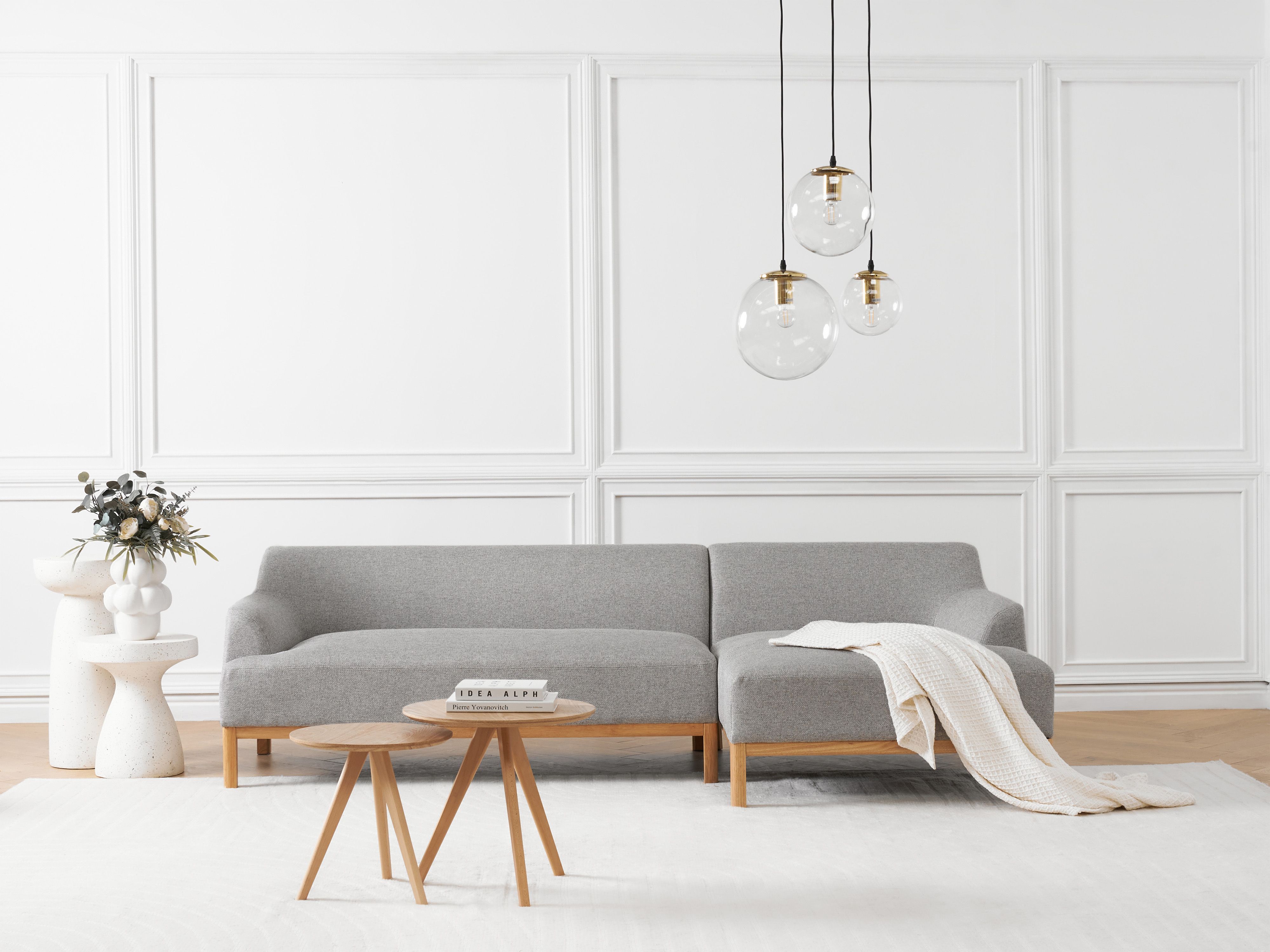 Corner Sofa 3 Seater SOSJO Fabric Light Grey Left Hand