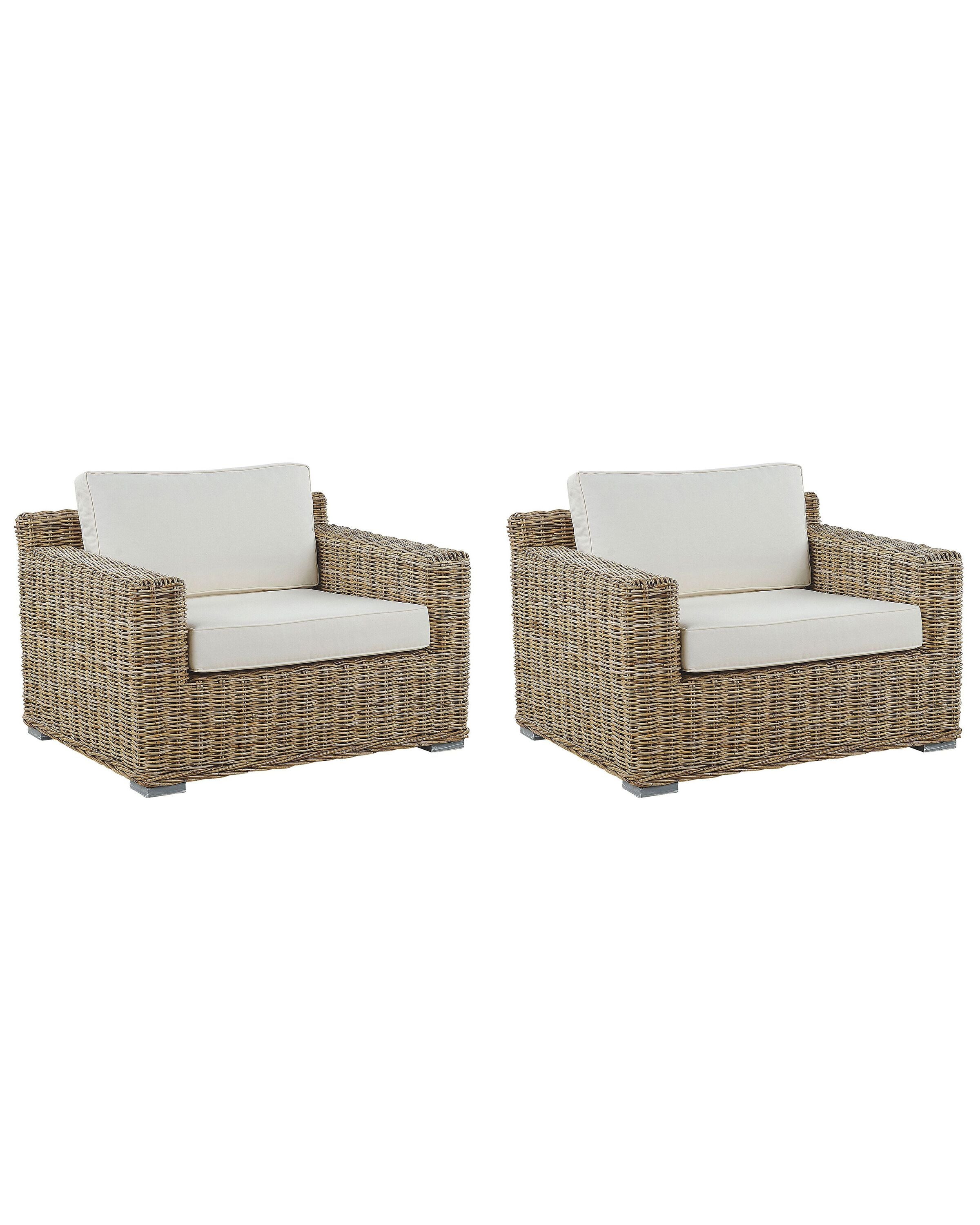 Set of 2 Garden Armchairs ARDEA Rattan Light Brown