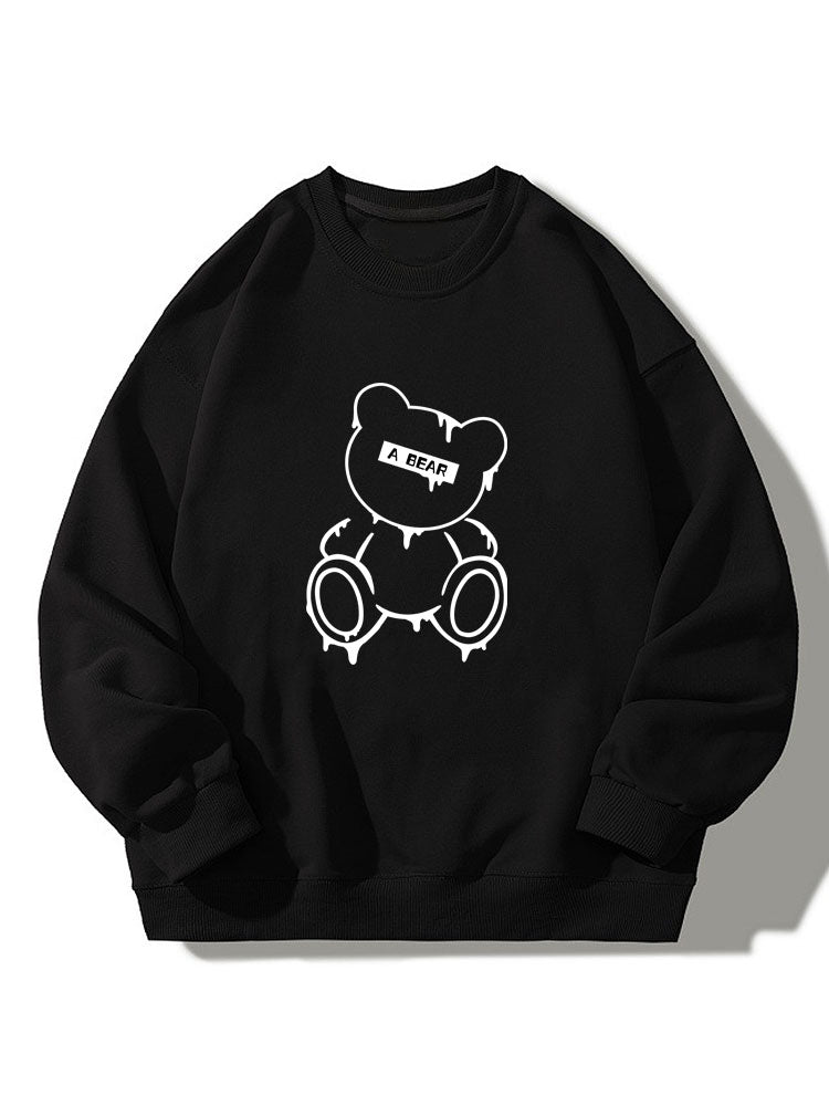 Melted Bear Print Crew Neck Relaxed Sweatshirt