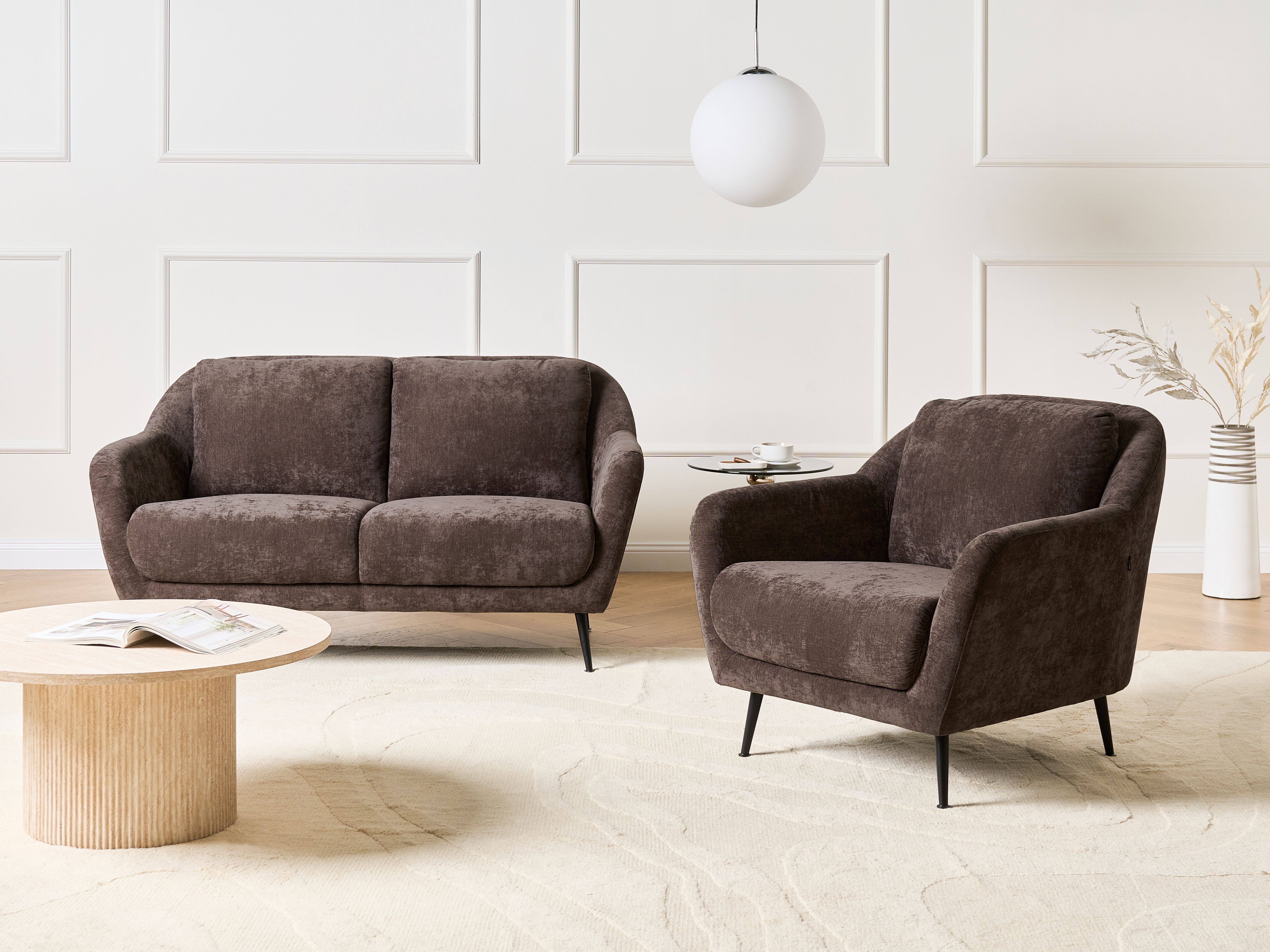 Living Room Set 3 Seater EIBY Chenille Dark Brown
