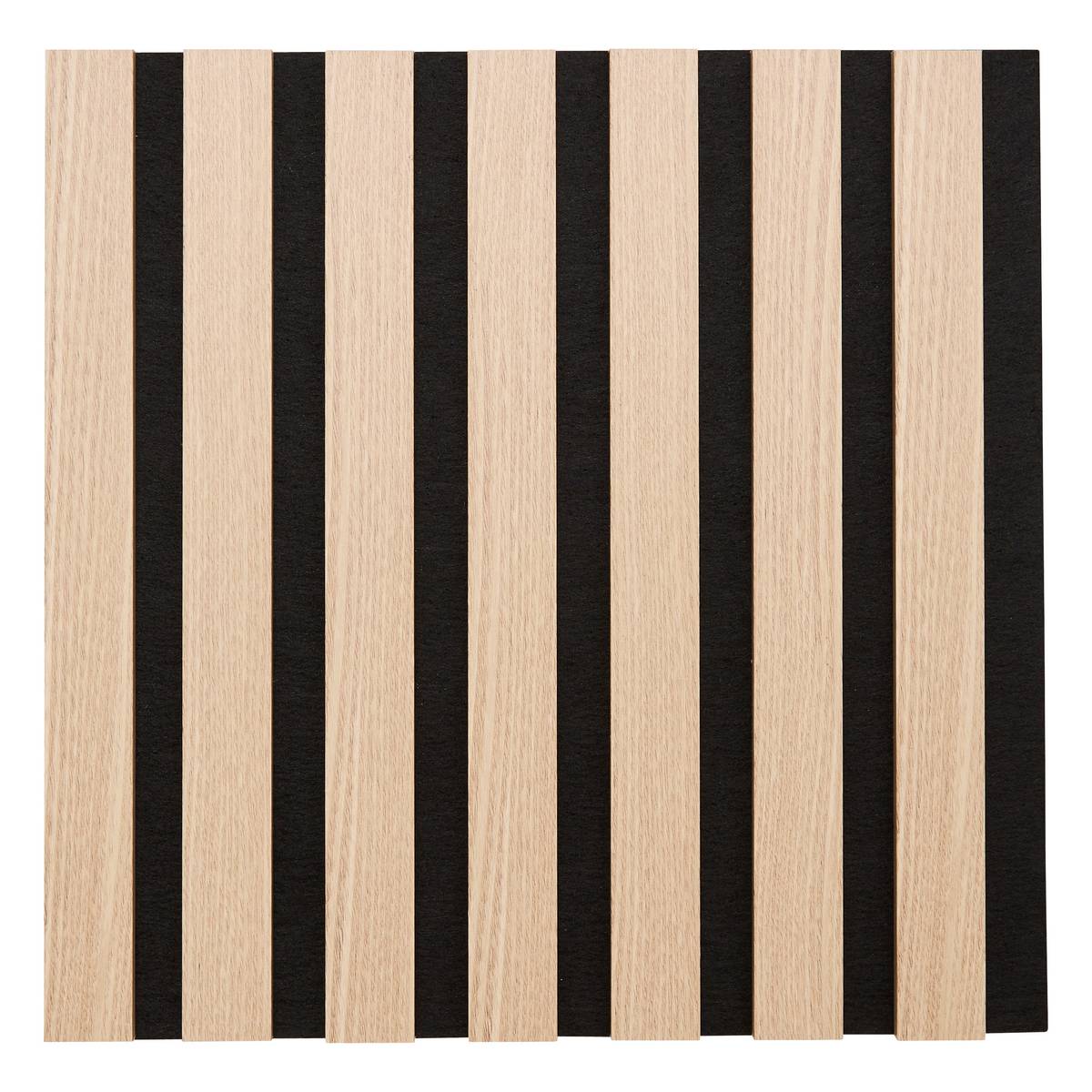 Set of 3 decorative wood slat panels Colva Light oak effect, Black background, 30x30 cm