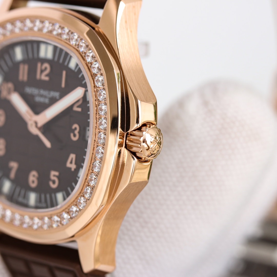 Fake Patek Philippe Replica Watch Aquanaut Ladies Embossed Brown Arabic Diamond Bezel Rose Gold Composite 35.6mm 5068R-001 TWF(1:1 replica) - Top club