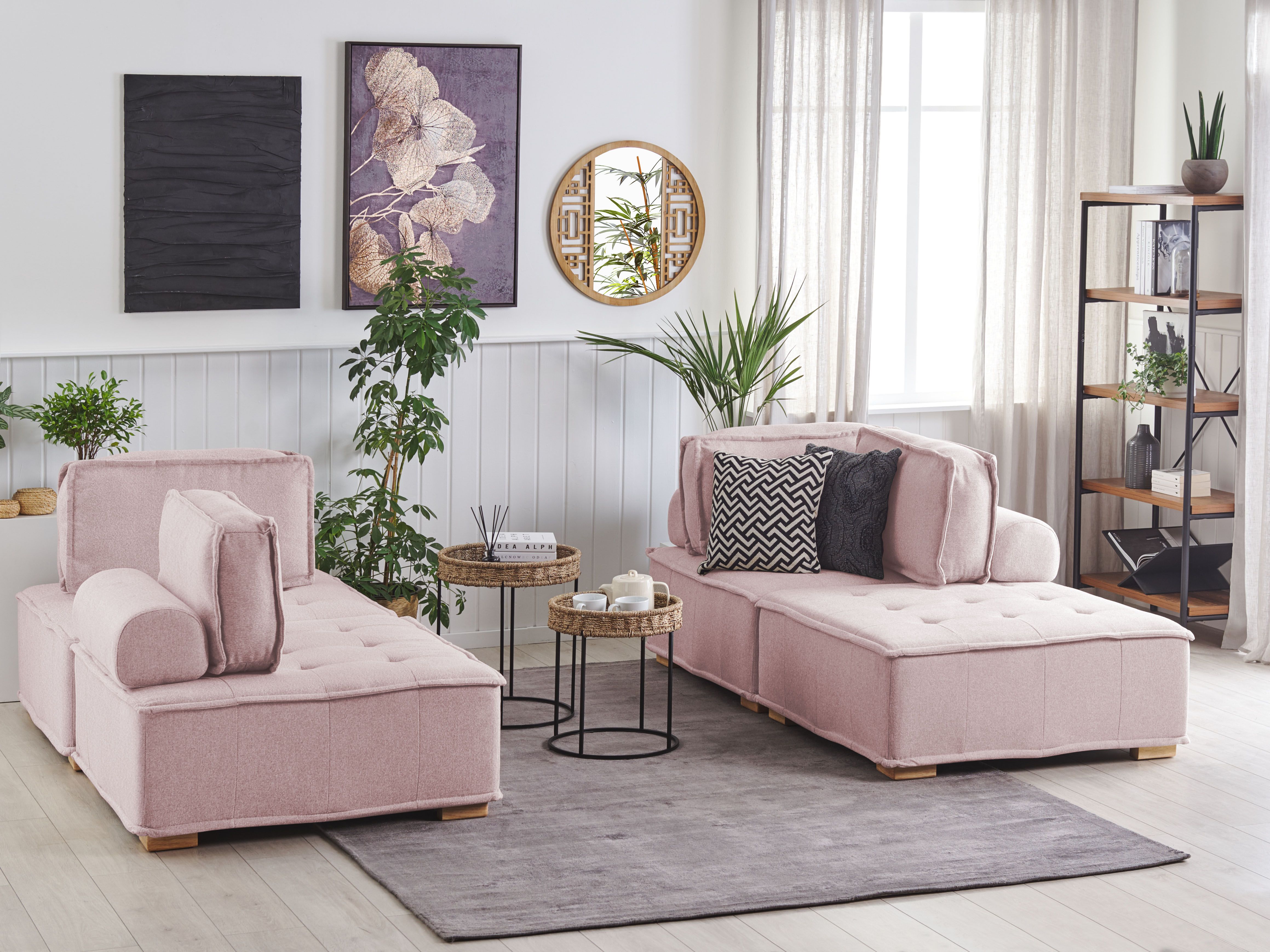 Modular Living Room Set 4 Seater TIBRO Fabric Pink