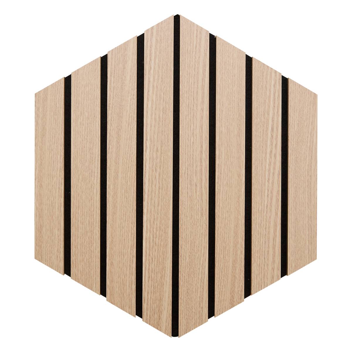 Set of 3 decorative wood slat panels Colva Light oak effect, Black background, 30x26 cm