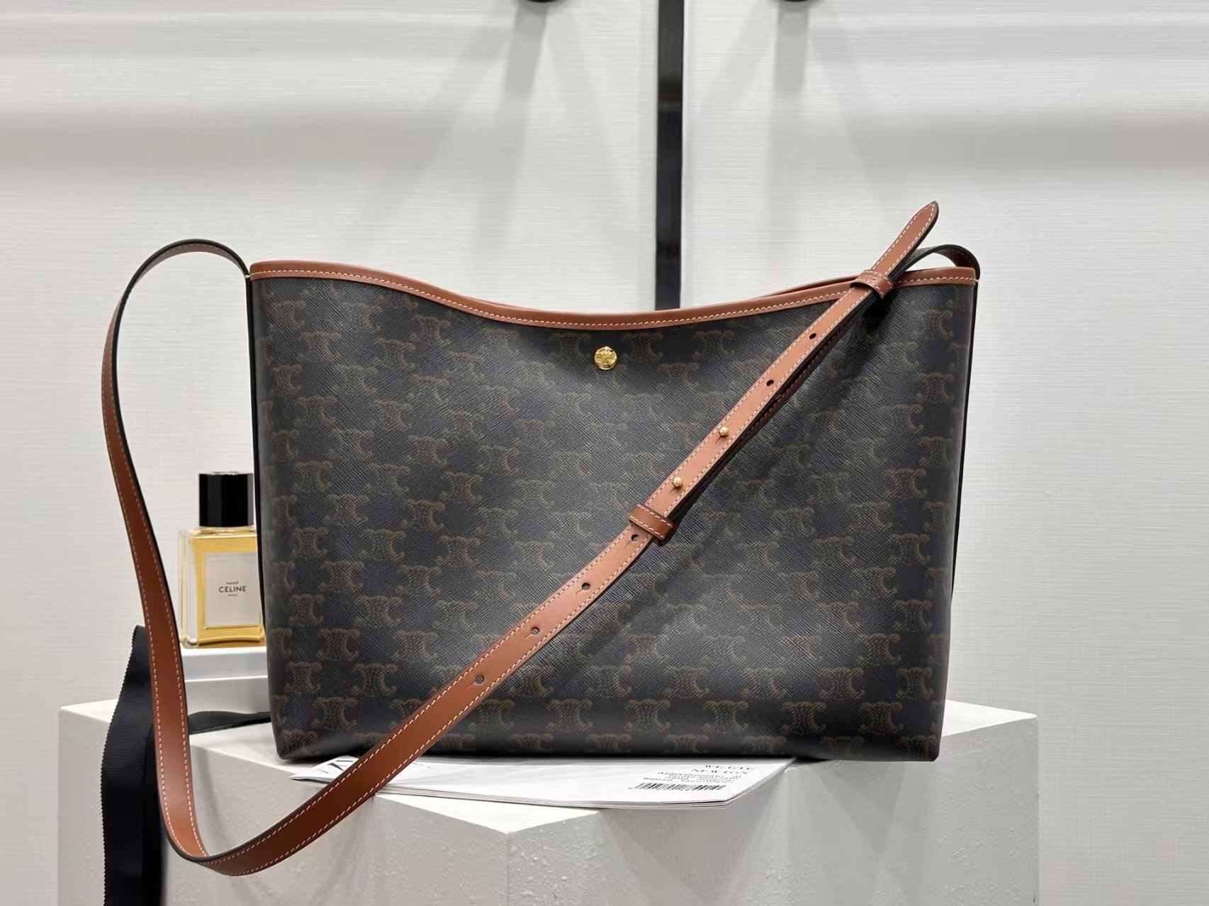 Celine Logo Print And Soft Cowhide Leather Shopping Bag