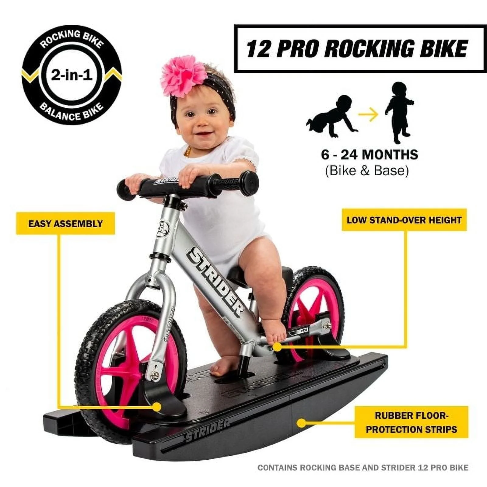 Strider - 12 Pro 2-in-1 Rocking Balance Bike, Ages 6 months to 5 Years - Silver - Image 2