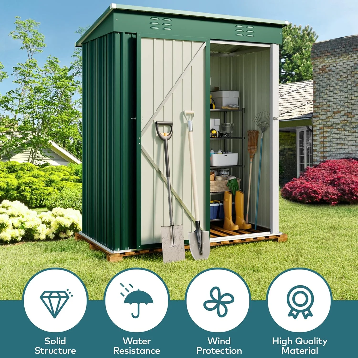 5'x3' Outdoor Storage Shed, Lofka Metal Storage Tool Shed with Single Lockable Door, for Bike| Garden Tools| Patio, Grey - Image 22
