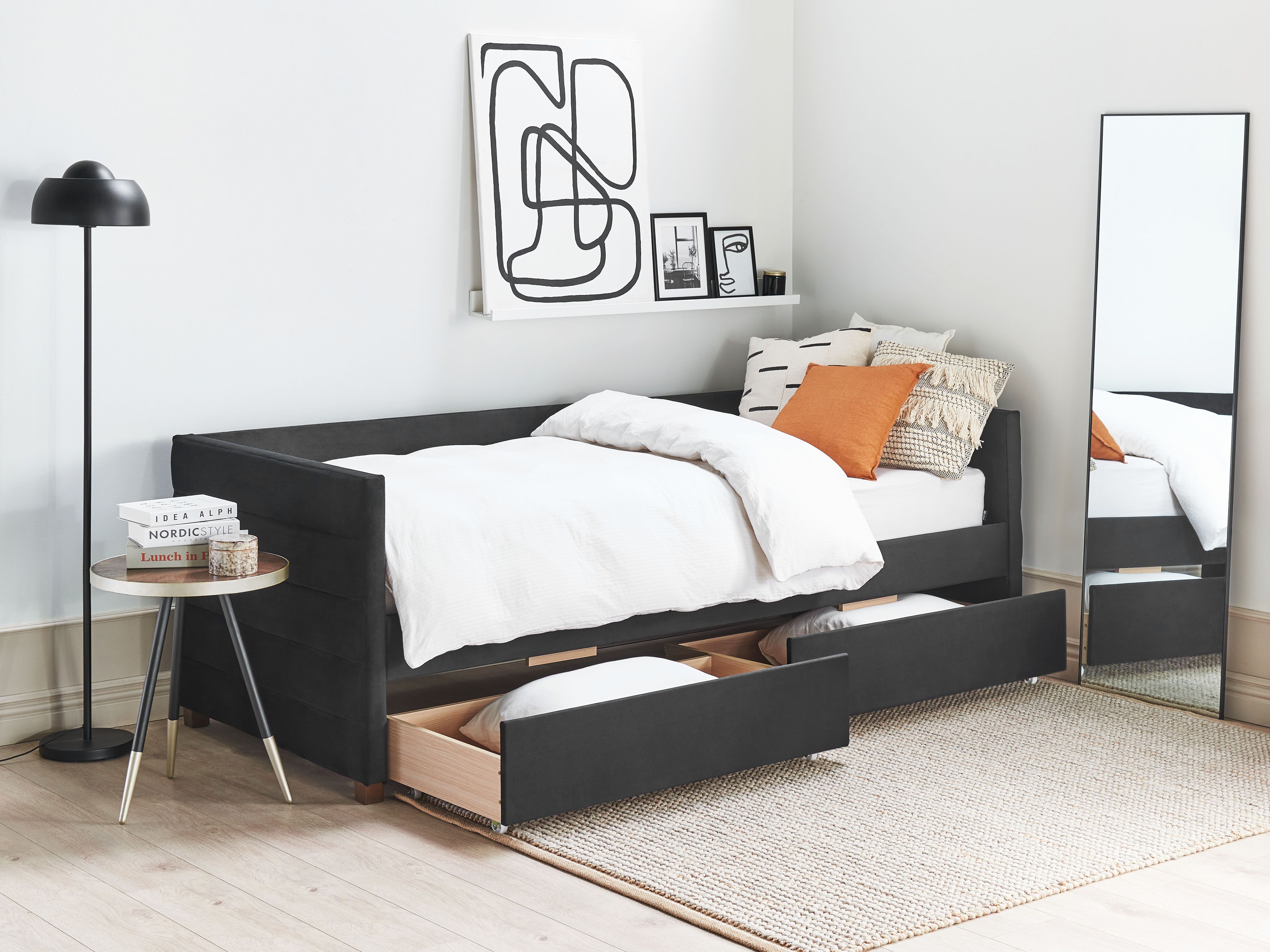 Daybed with Storage Velvet MARRAY 90 x 200 cm (EU Single) Black