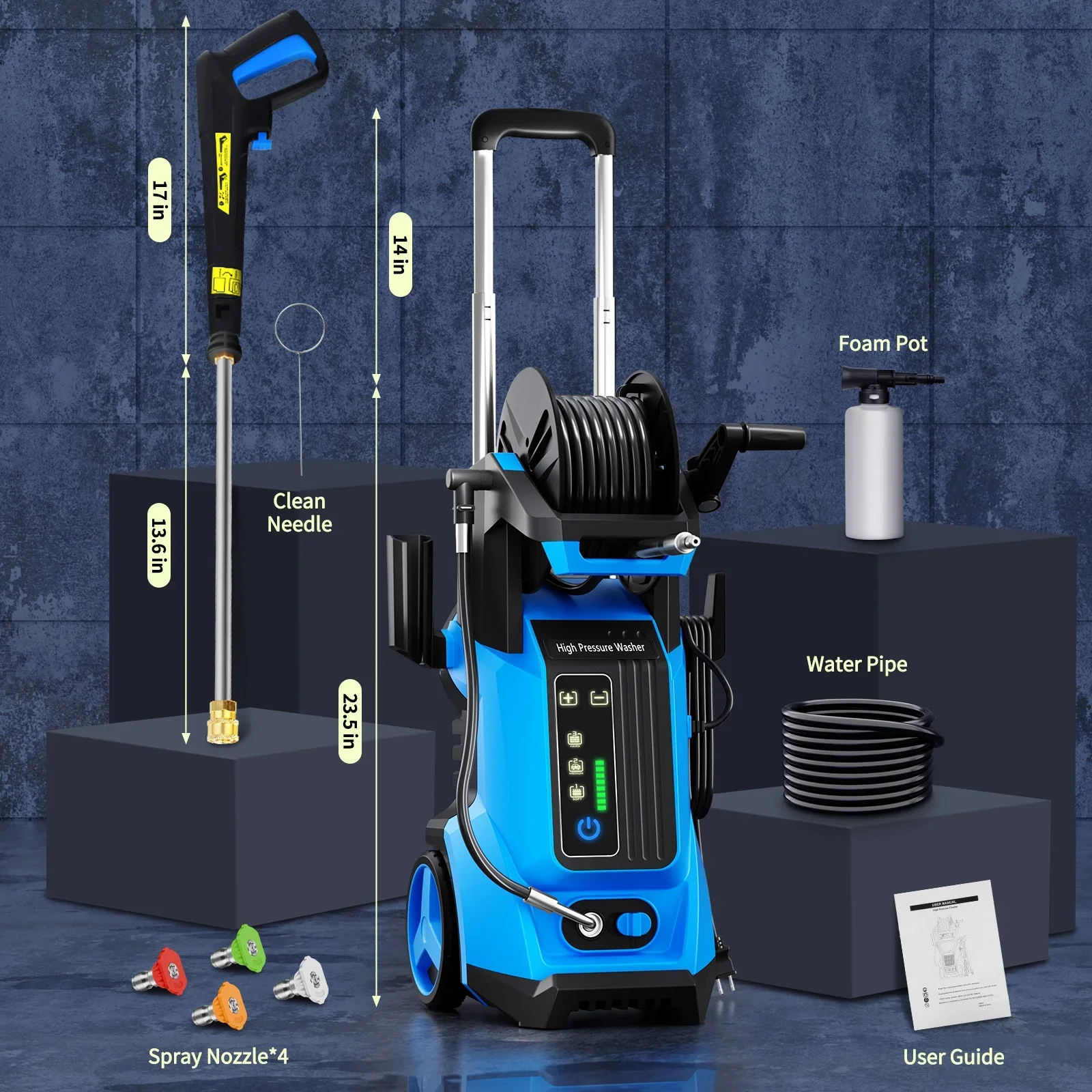 SUGIFT Electric Pressure Washer 4500PSI-Max 3.2GPM with Touch Screen Adjustable Pressure and 5 Nozzles Power Washer Cleaning for Patio,Blue - Image 10