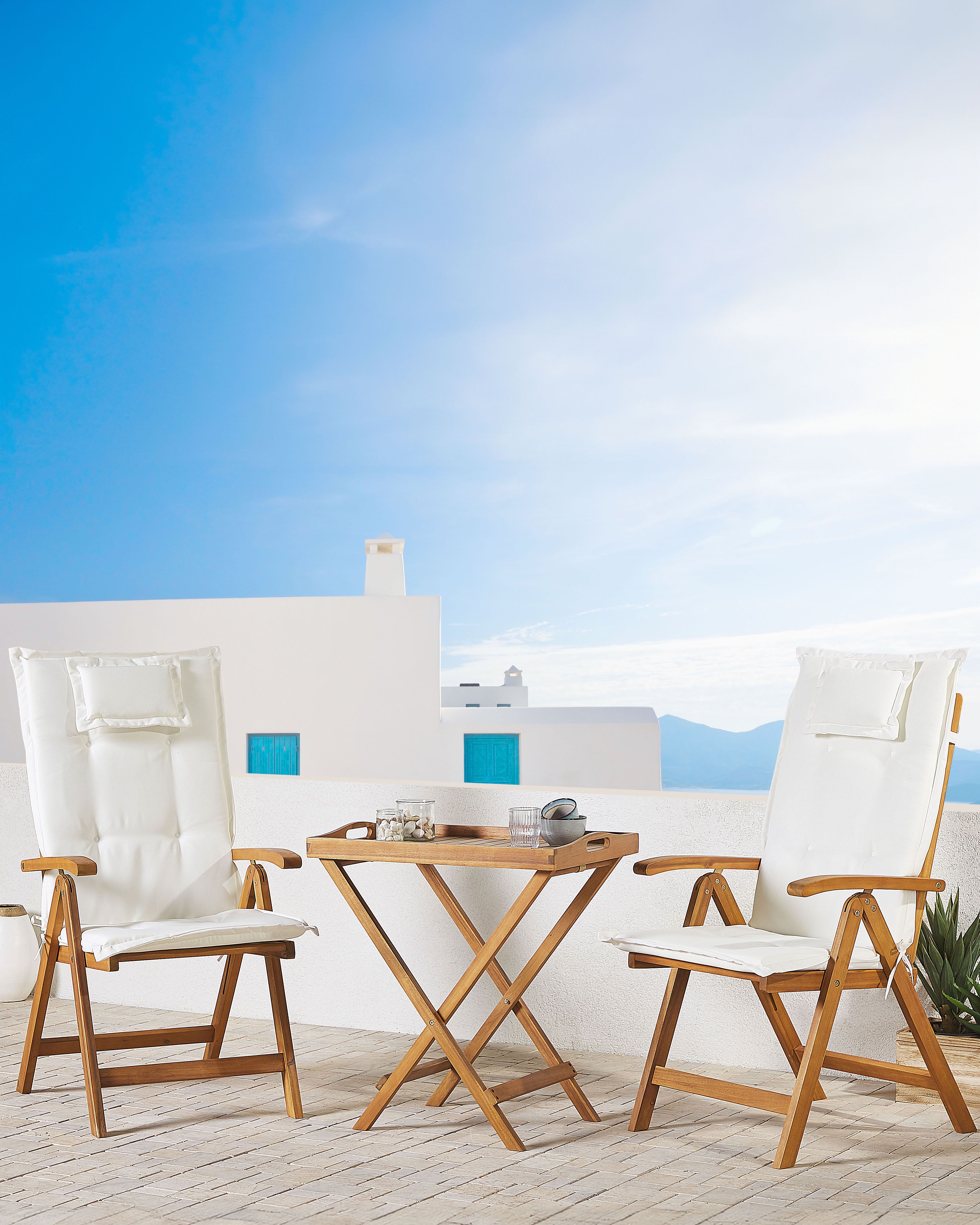 Set of 2 Garden Chairs with Cushions JAVA Acacia Wood Off-White