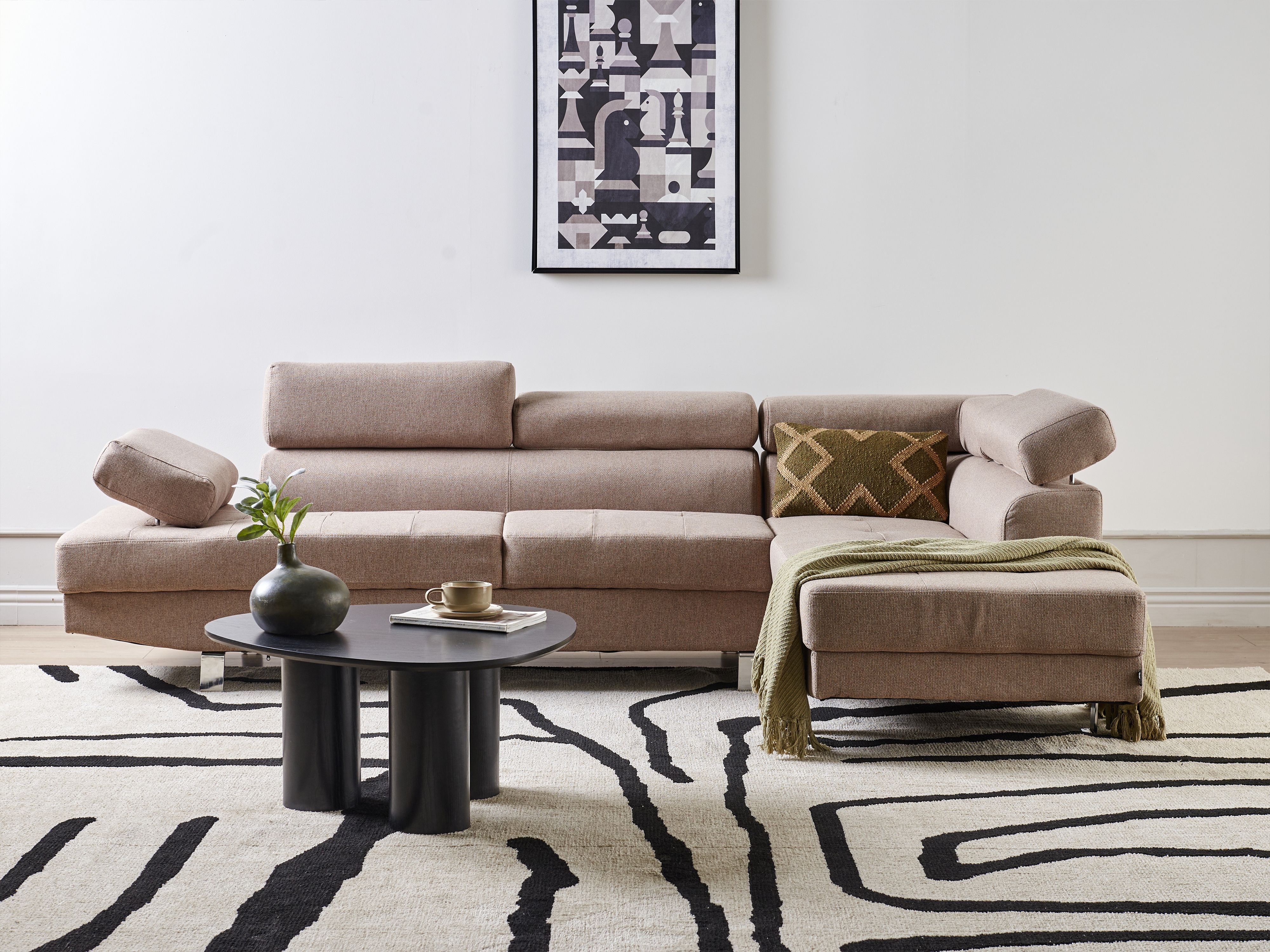 Corner Sofa 5 Seater NORREA Fabric Beige Left Hand