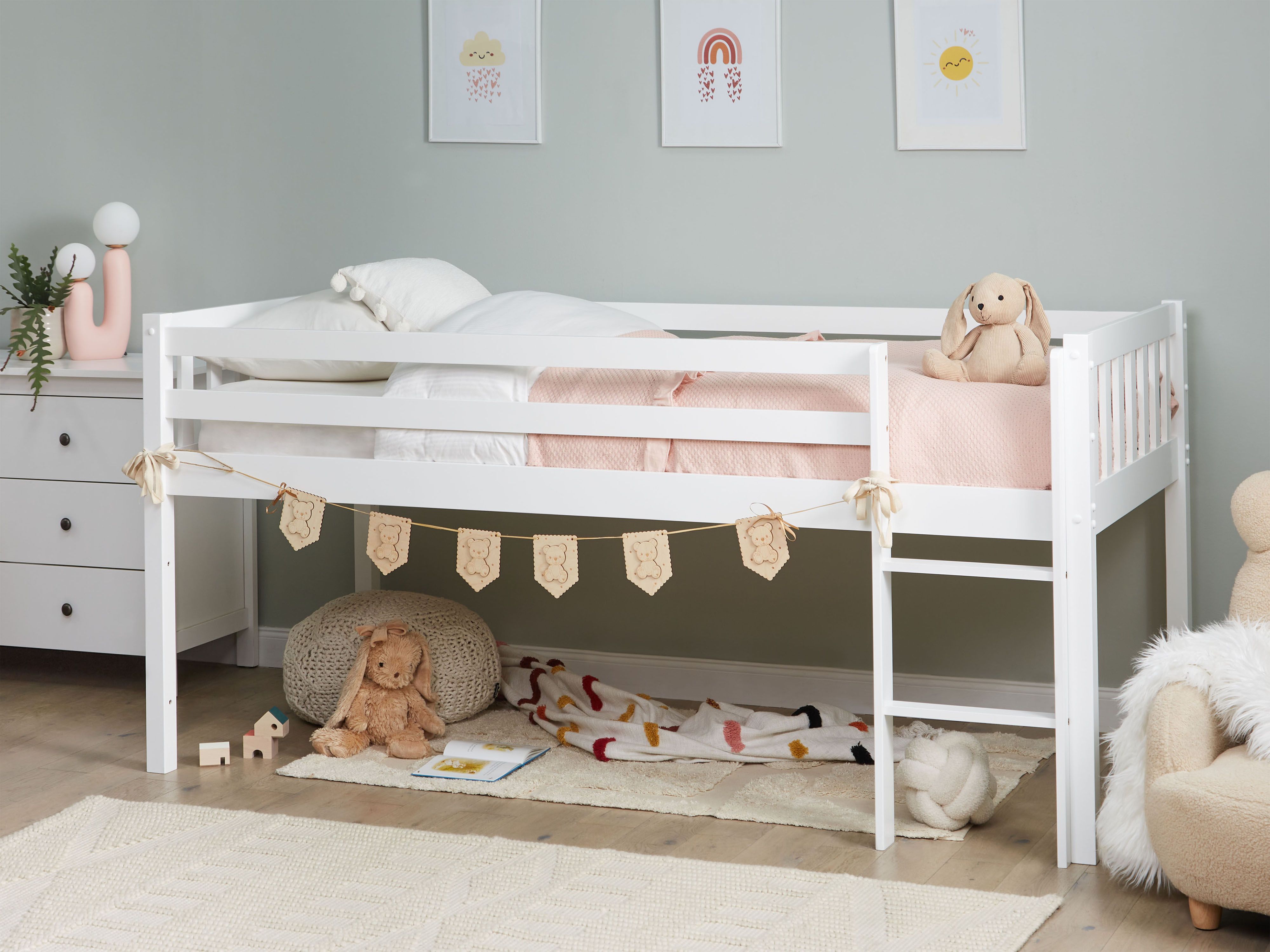 Mid Sleeper Bed Wood PEIPIN 90 x 200 cm (EU Single) White