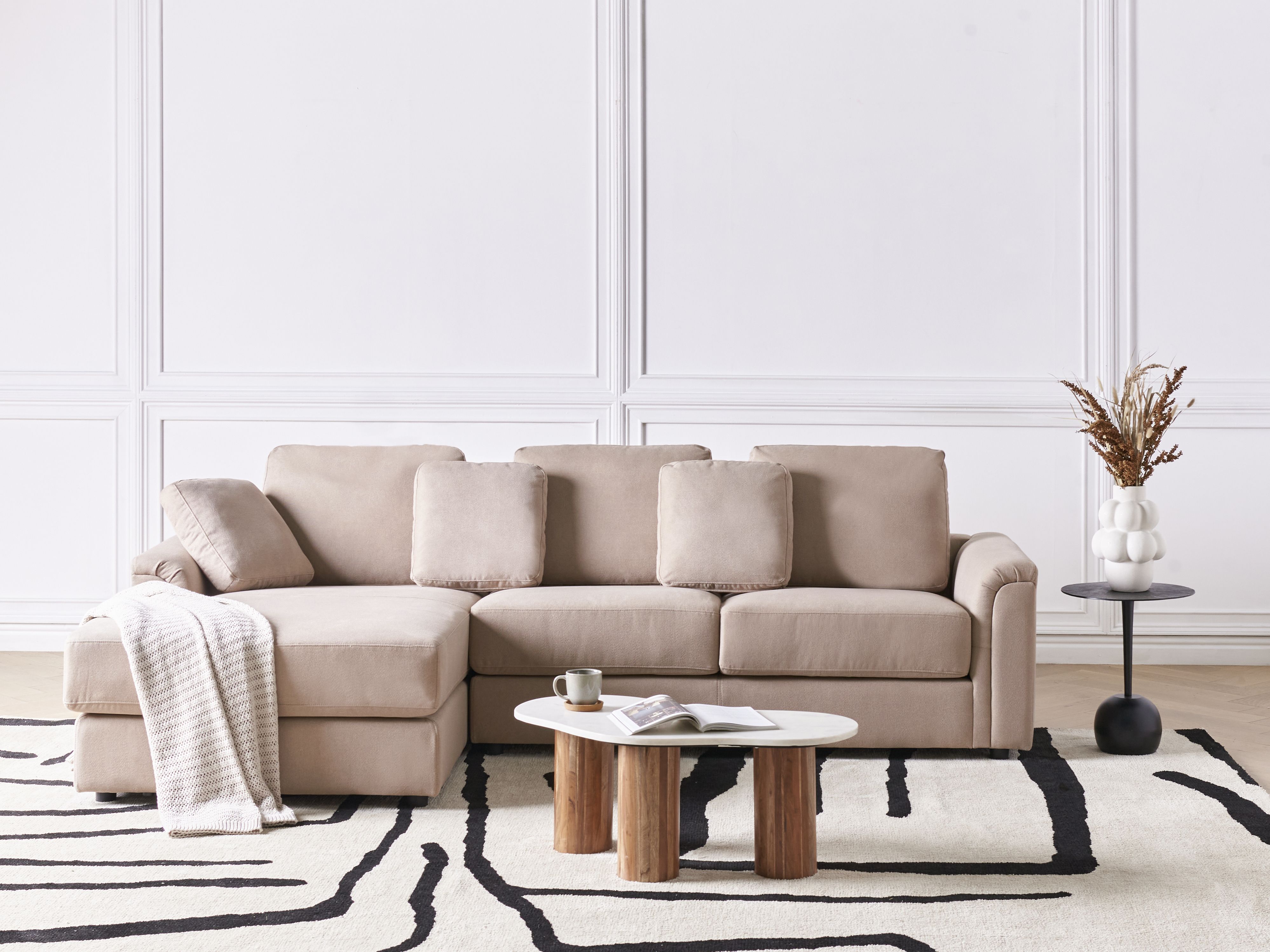 Corner Sofa 4 Seater KOHLO Fabric Taupe Right Hand