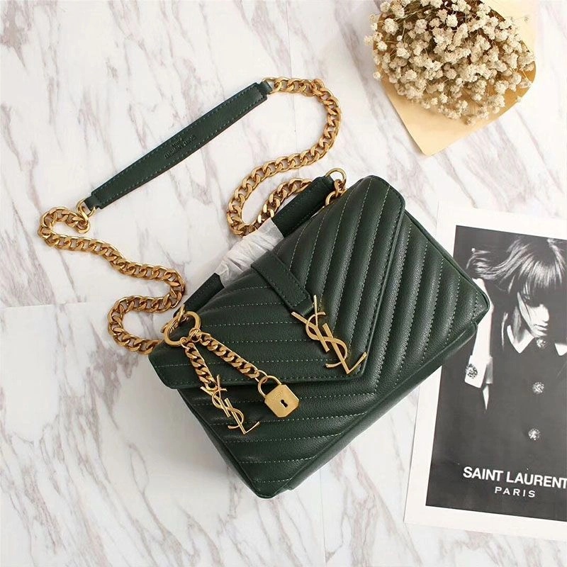 Saint Laurent Medium Classic College Chain Bag In Matelasse Leather Green Gold - Zealreplica ru | Zealreplicaru.com1:1High-quality replica