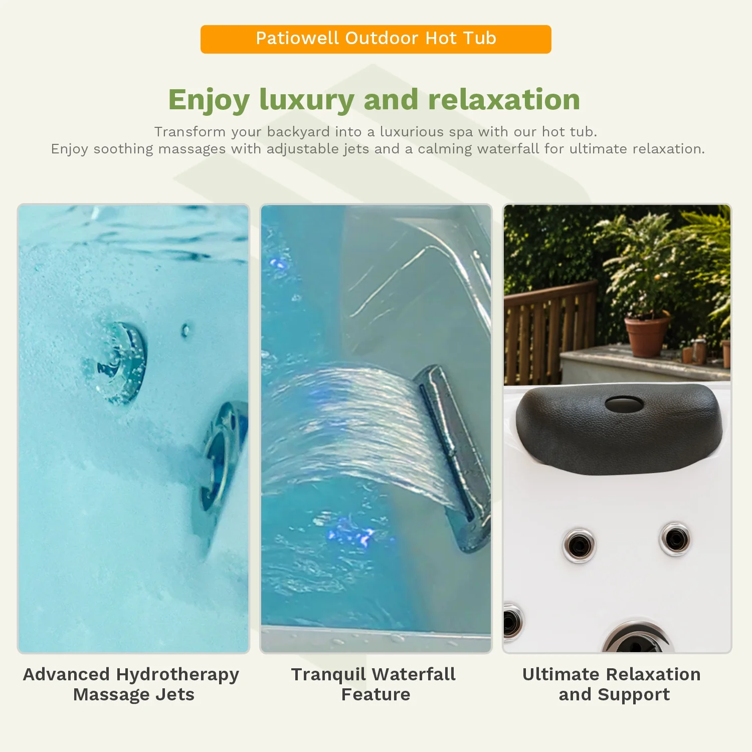 Patiowell 2 Person Home Spa Hot Tub for Outdoor, with 41pcs Massage Jets, LED lighting, Built-In Water Purification System, 900L, Black - Image 14