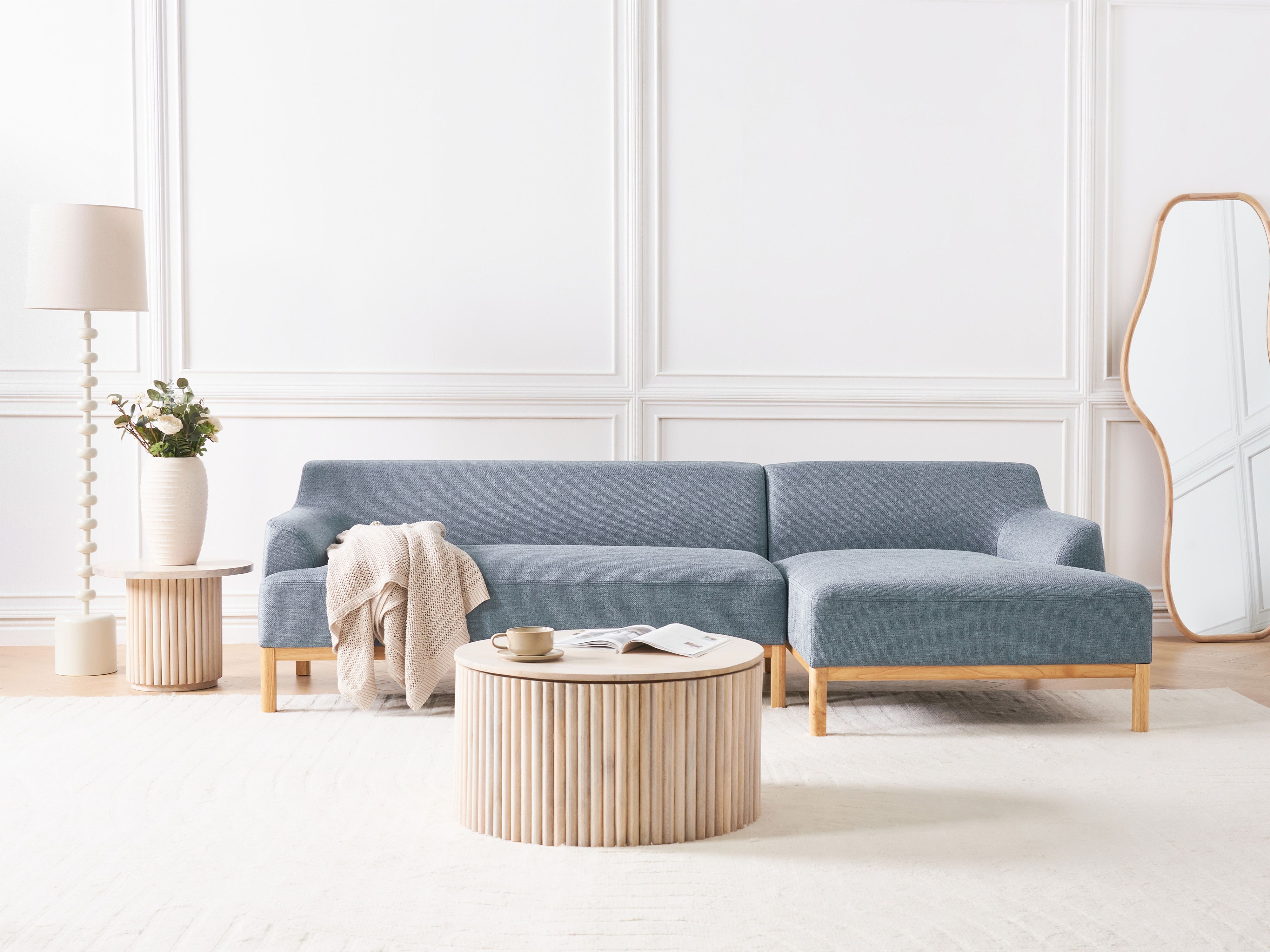 Corner Sofa 3 Seater SOSJO Fabric Blue Left Hand