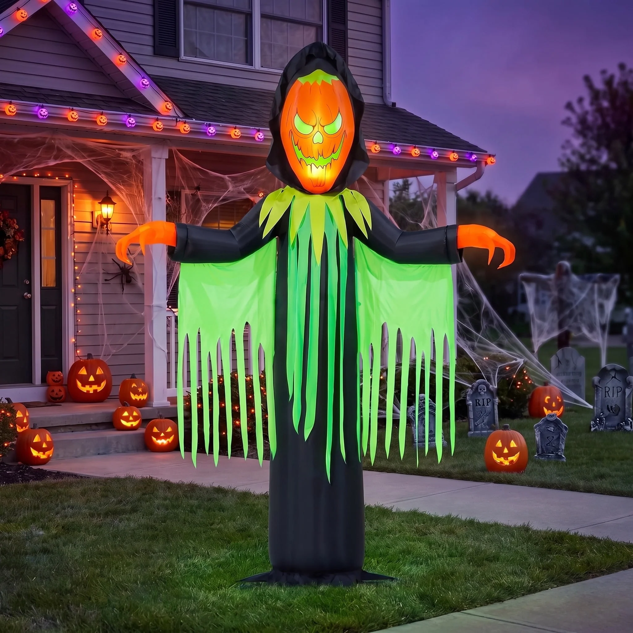 Inferno Pumpkin Reaper Airblown Yard Inflatable, Orange/Green/Black, 20', Halloween by Way To Celebrate - Image 2 Inferno Pumpkin Reaper Airblown Yard Inflatable, Orange/Green/Black, 20', Halloween by Way To Celebrate - Image 2