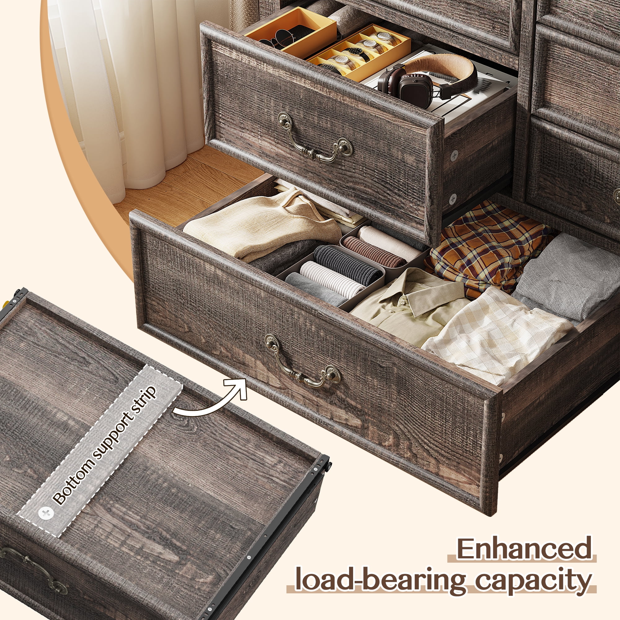 EnHomee Wood Dressers for Bedroom with 9 Drawers White Dresser Chest of Drawers for Living Room - Image 22