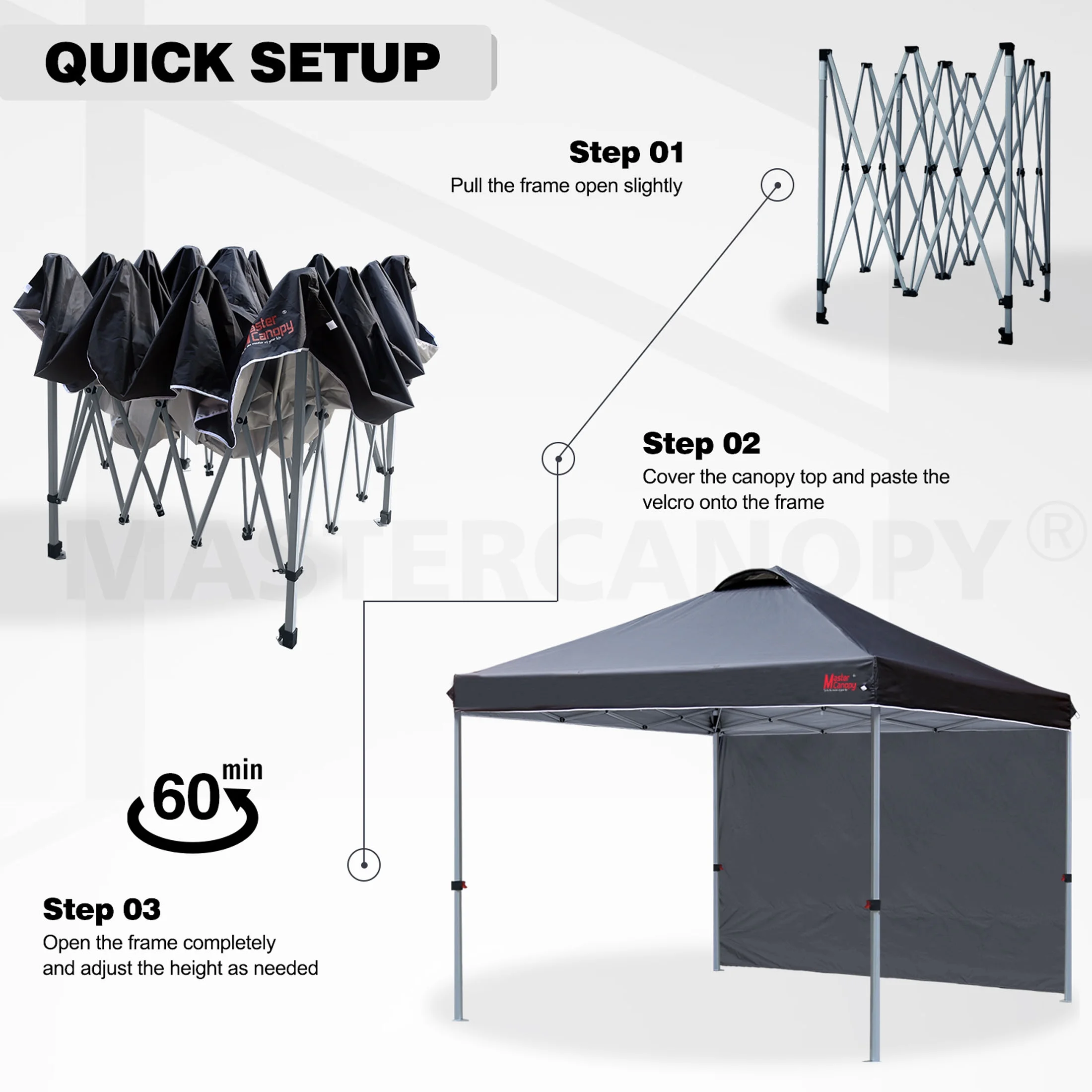 MASTERCANOPY 10' x 10' Easy Pop-up Canopy Tent Outdoor Shade Shelter with 1 Sidewall, White - Image 30