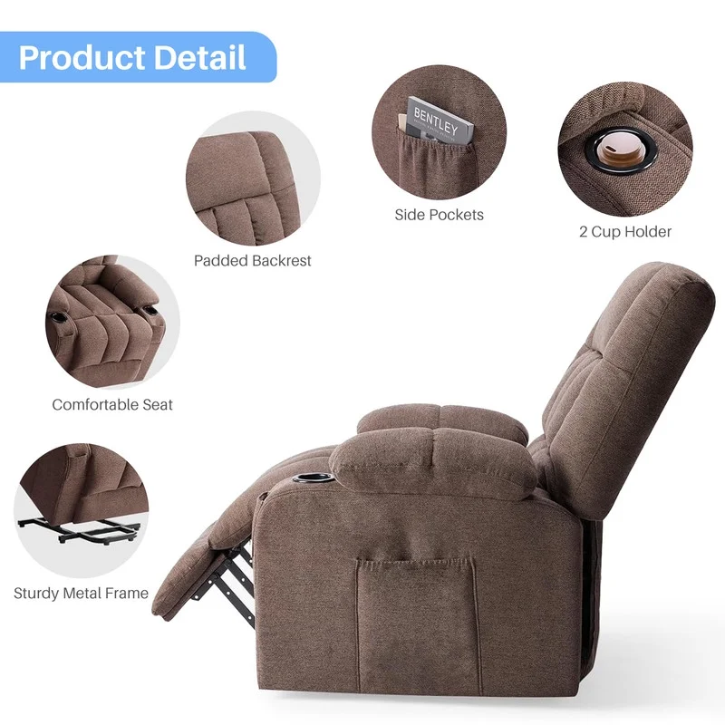 Simenmax Recliner Chair with Massage and Heating, Home Theater Seating with Lumbar Support, Adjustable Electric Power Lift Chairs, Gray - Image 14