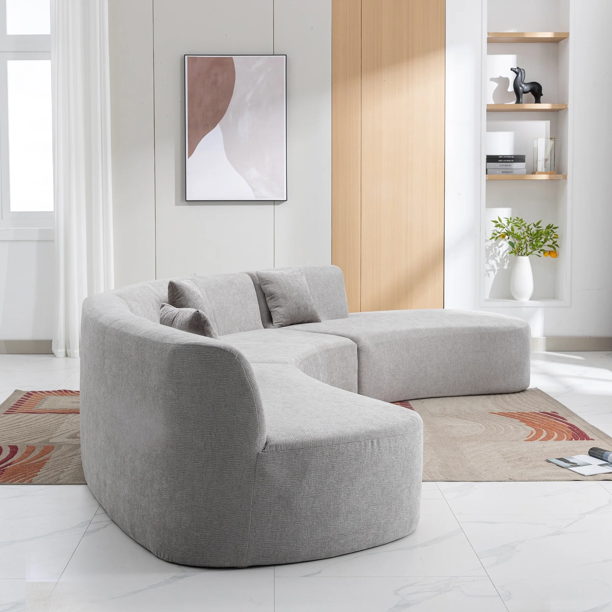 Harper & Bright Designs Modern Curved Floor Sofa Set, Modular Sectional Sponge Couch for Living Room, 2 PC Free Combination No Assembly Foam-Filled Sofa, Beige - Image 51
