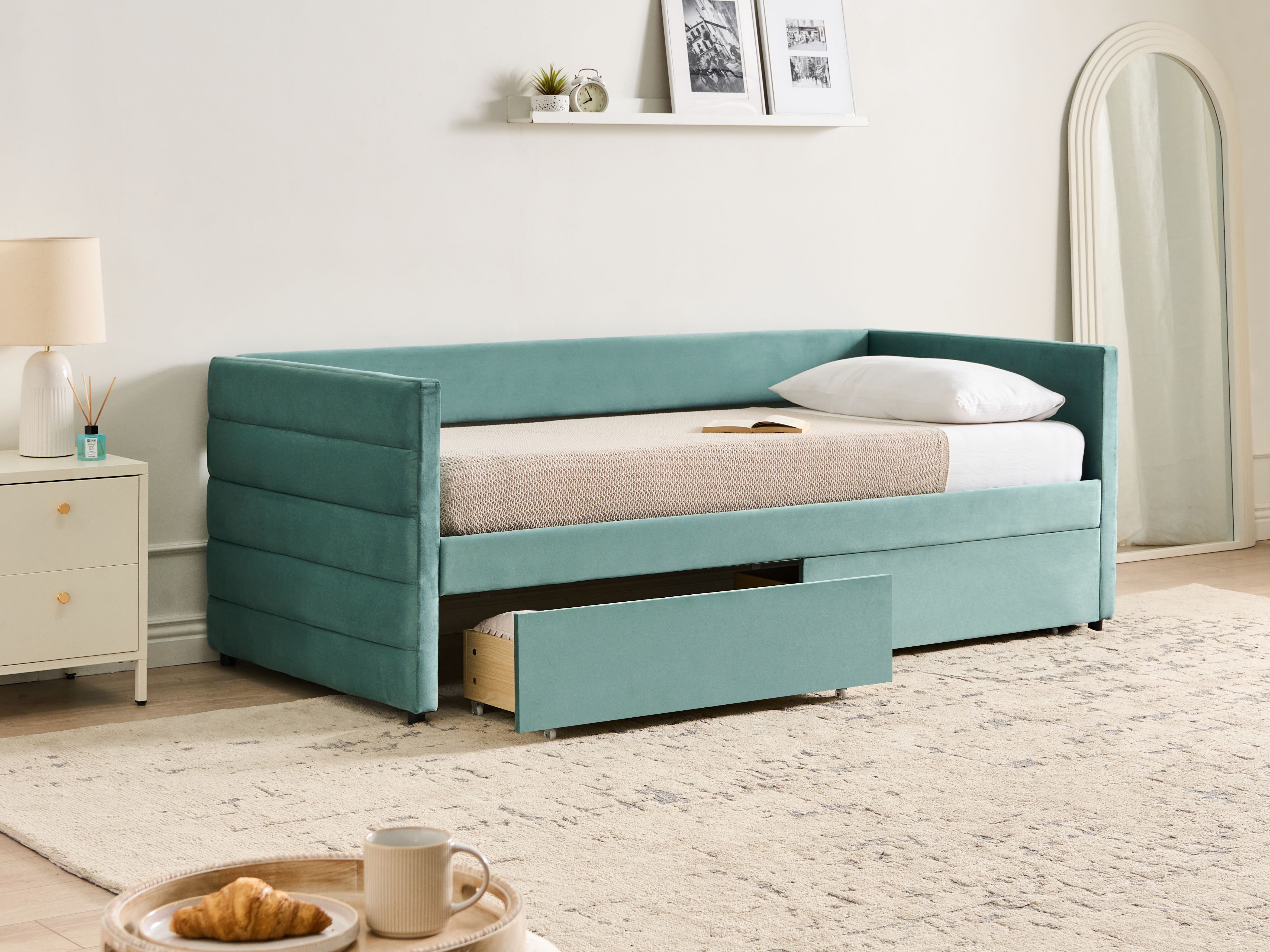 Daybed with Storage Velvet MARRAY 90 x 200 cm (EU Single) Mint Green