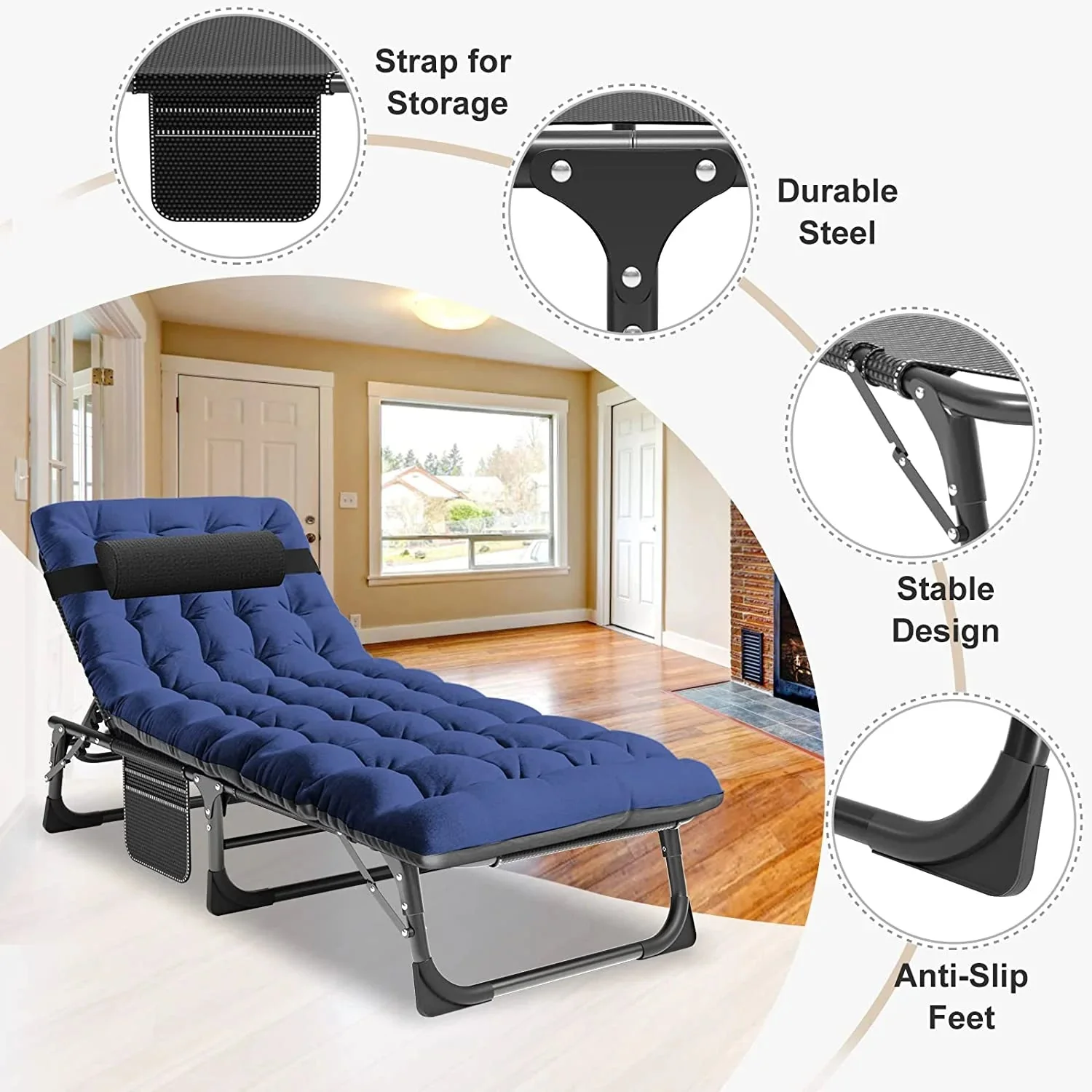 Slsy 5-Position Adjustable Folding Lounge Chair And Cot - 75.2" x 25.6" x 11.8" - Image 44 Slsy 5-Position Adjustable Folding Lounge Chair And Cot - 75.2" x 25.6" x 11.8" - Image 44