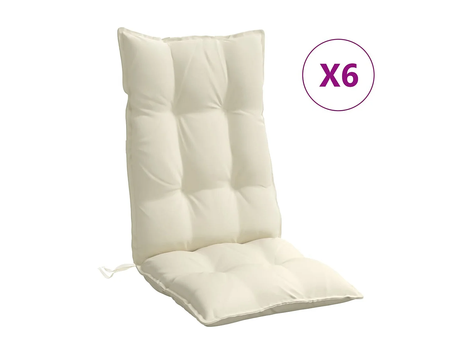 Coussins de chaise à dossier haut lot de 6 crème tissu oxford