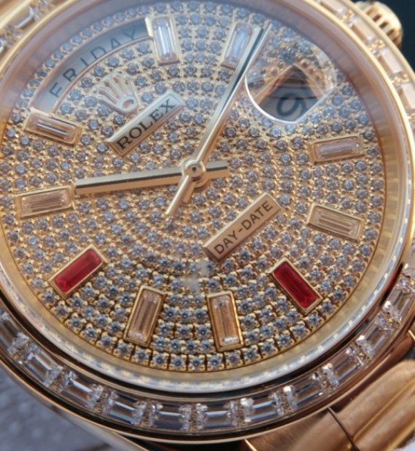 Replica Rolex Day-Date 218399 YG Full Diamonds A3255 - Elite Watch Atelier