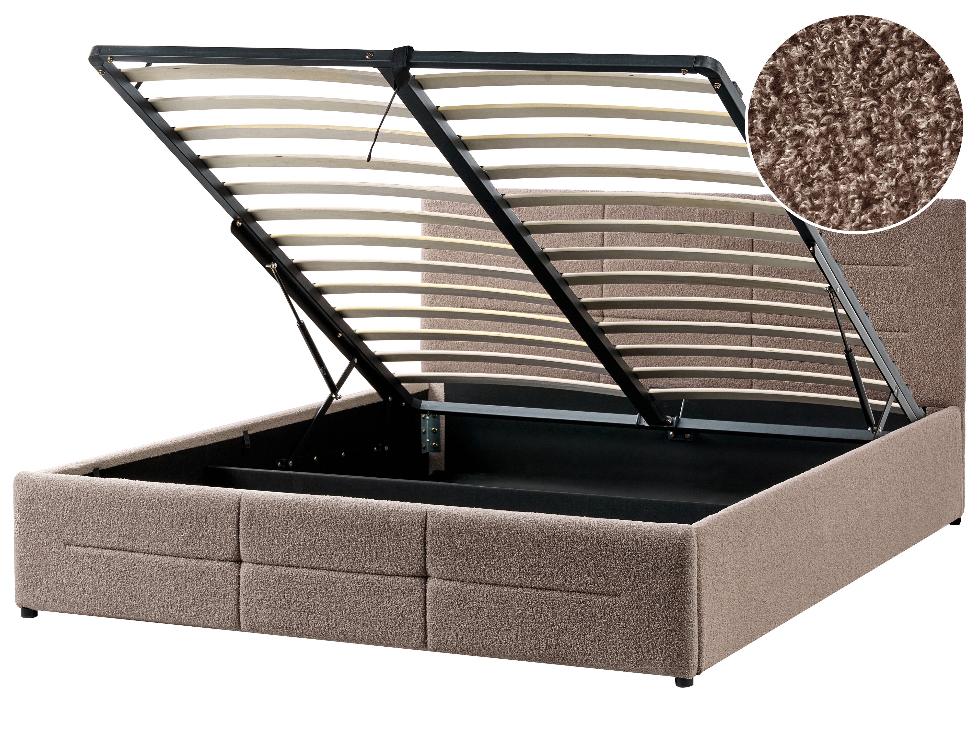 Ottoman Bed Boucle MASSOGNES 160 x 200 cm Taupe