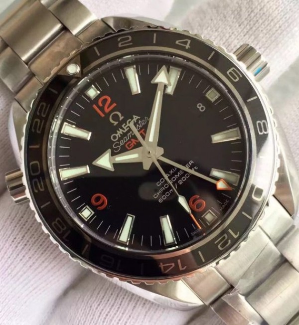 Replica Omega Planet Ocean SS GMT Black Dial Orange Markers SS Bracelet A8605 - Top club
