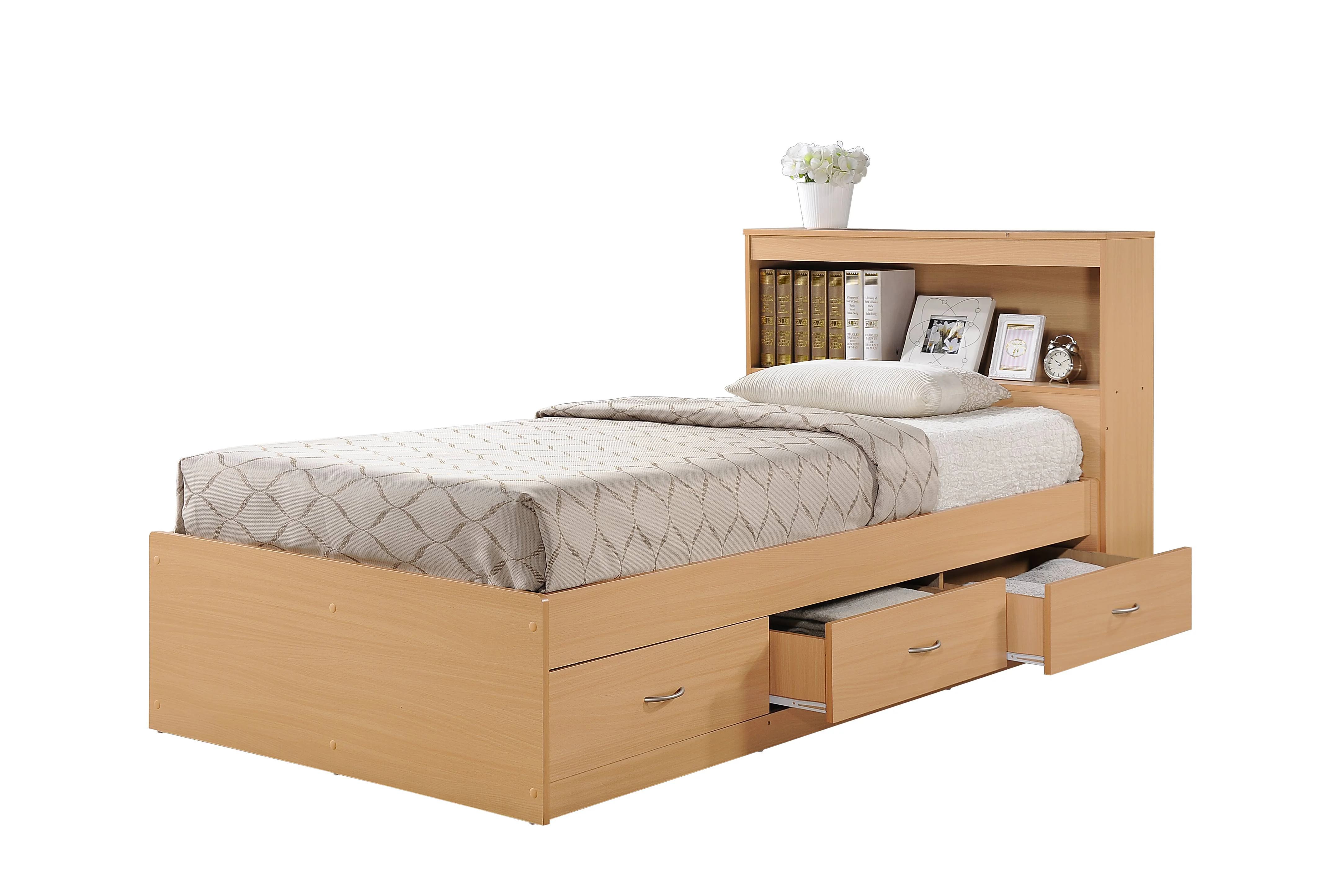 Hodedah Twin-Size Captain Bed with 3-Drawers and Headboard in White - Image 42