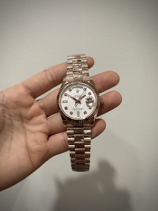 Rolex Day-Date 128235 Replica Watch Gold Wrapped Meteorite Dial 36mm - Elite Watch Atelier
