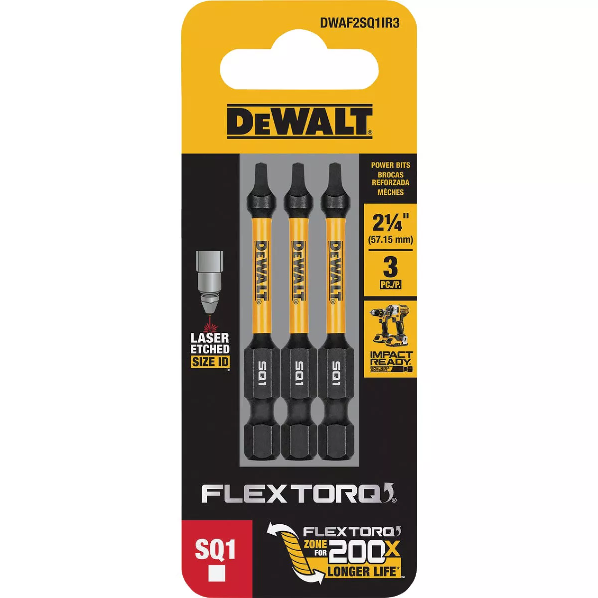 DEWALT FlexTorq 2-1/4 In. #1 Square Insert Impact Screwdriver Bit (3-Pack)