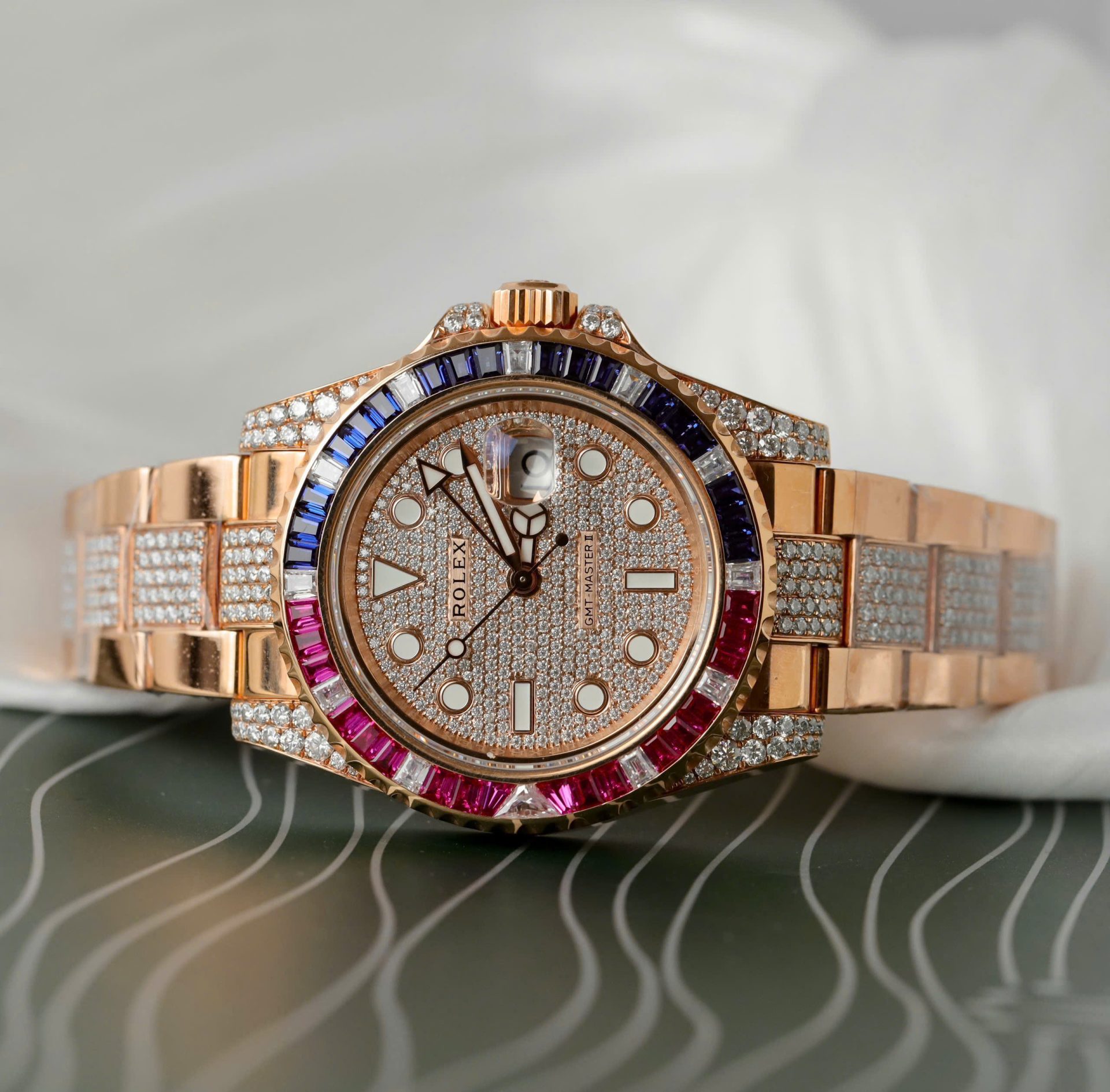 Rolex GMT-Master II 126755 SARU-DIAO Gold Wrapped Moissanite Sapphire Replica Watch 40mm - Top club