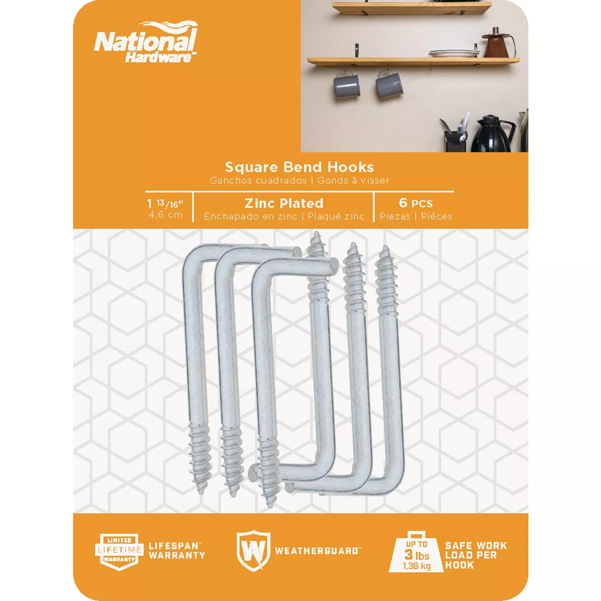 National Hardware Square Bend Screw Hook Shoulder Hook (6 Count)