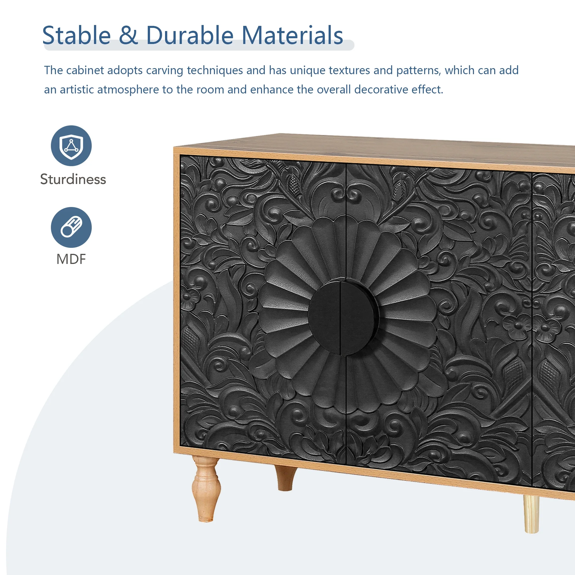 Aukfa 63" Large Accent Storage Cabinet TV Stand with Carved Door for Living Room,Entryway,Natural - Image 18