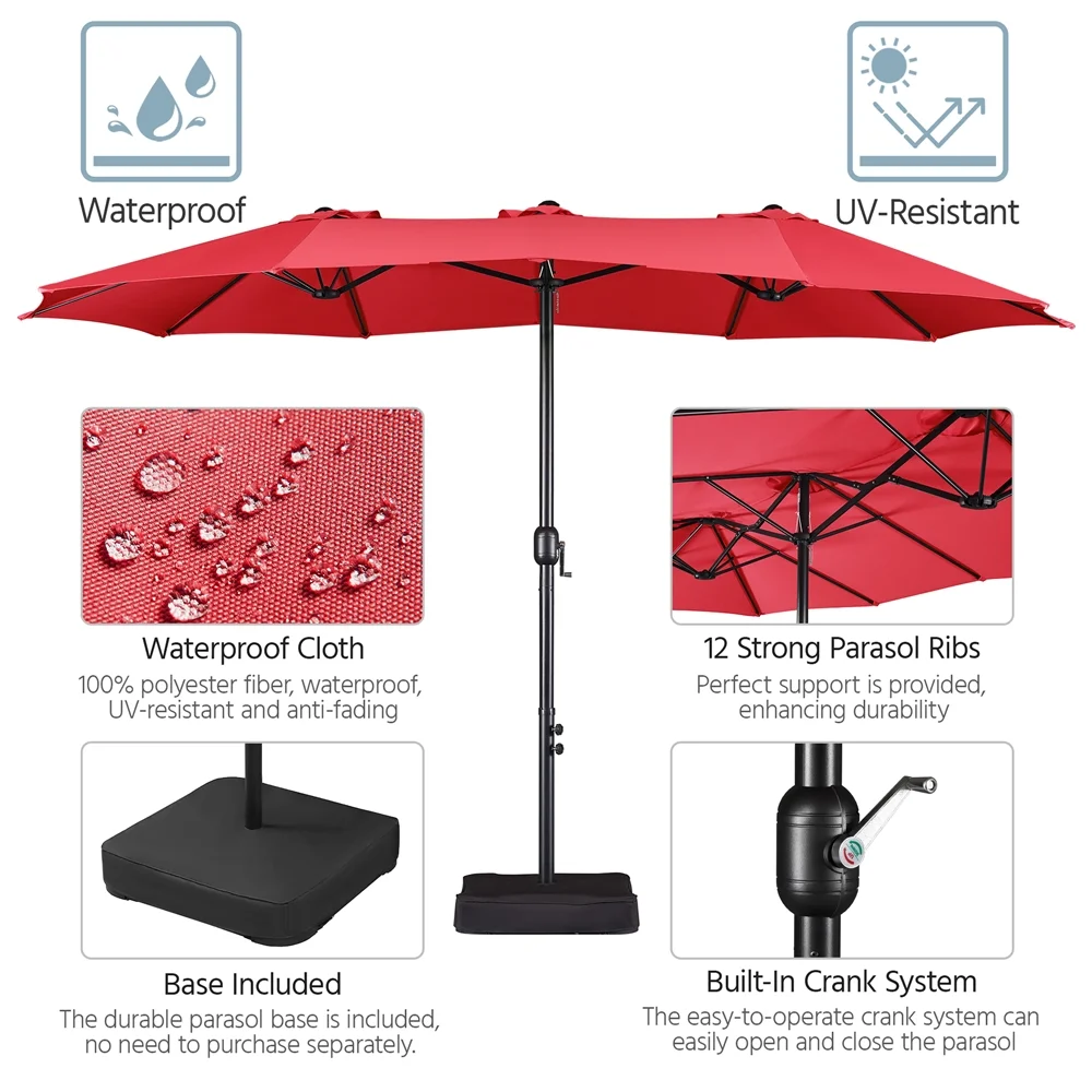 Topeakmart 13ft Patio Parasol Canopy with Crank, Tan - Image 21
