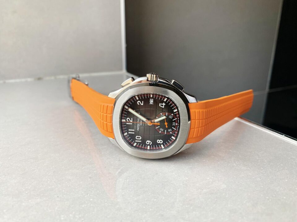 Replica PATEK PHILIPPE Aquanaut 5168G 42mm SS ZF 1:1 Best Edition Black Dial on Orange Rubber Strap - Top club