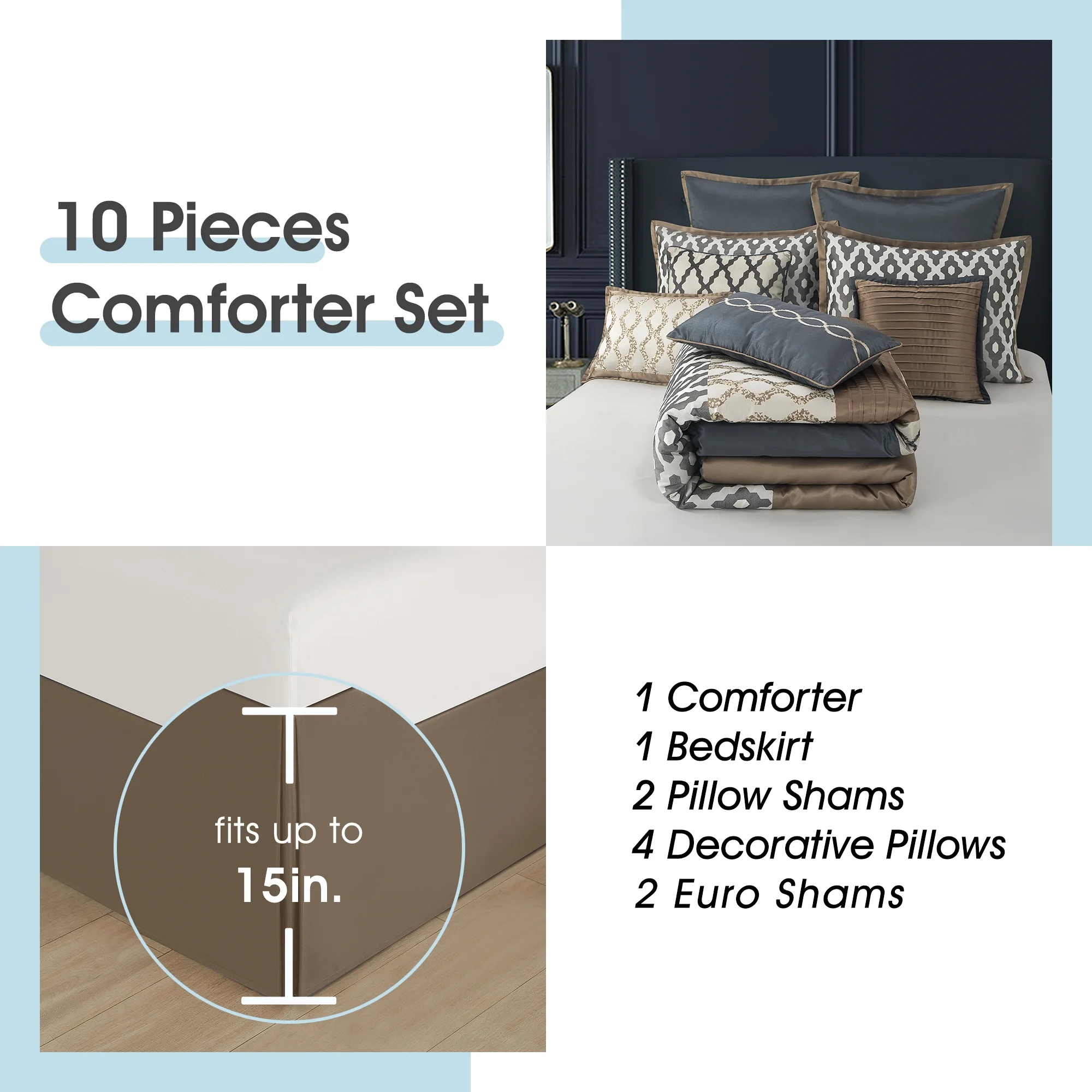 LANCO MODERN LIFESTYLE King Size Comforter Set, Burgundy, 10 Piece Bed in a Bag for All Seasons, Luxury Extreme Comfort Bedding Sets with Bedskirt, Pillow Shams, Euro Shams and Decor Pillows - Image 30