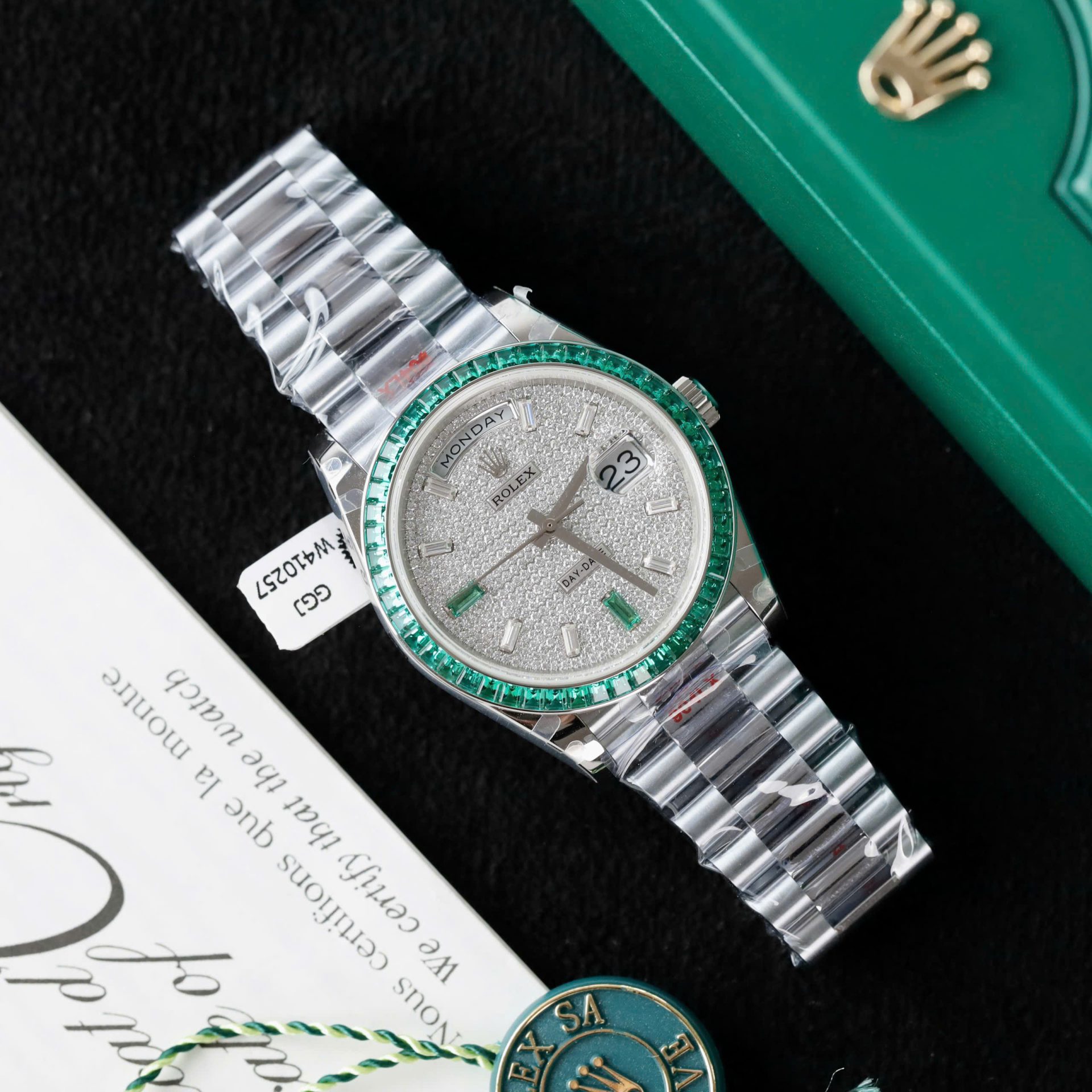 Rolex Day-Date Men Replica Watch Diamonds Moissanite + Sapphire Baguette Custom 40mm - Top club