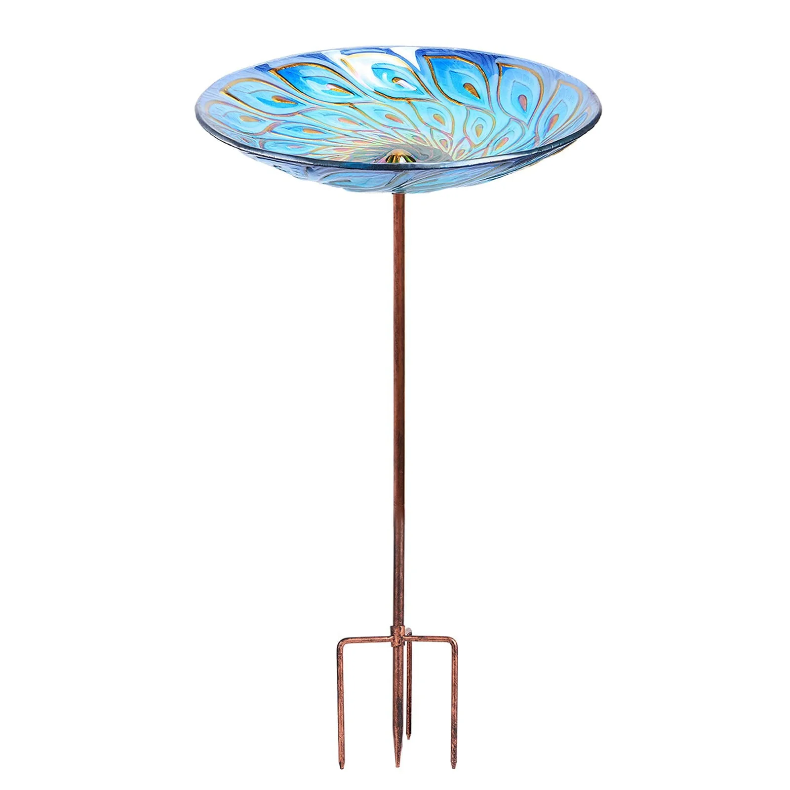 Glass Bird Bath, Garden Outdoor Birdbaths Birdfeeder with Metal Stake Peacock