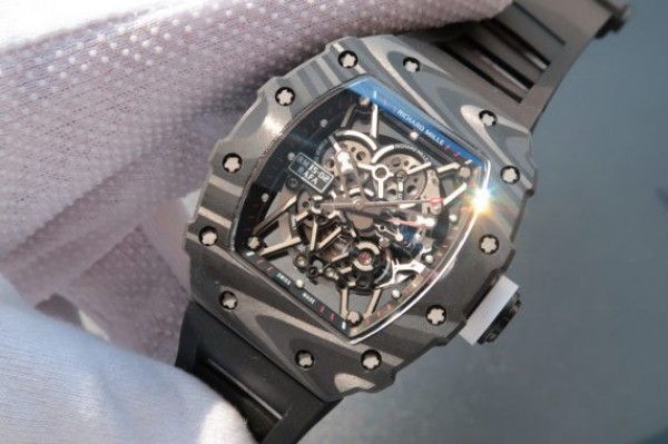 Replica Richard Mille RM035 Rafael Nadal Forge Carbon Titanium Case KVF Skeleton Dial White Rubber Strap MIYOTA8215 - Elite Watch Atelier
