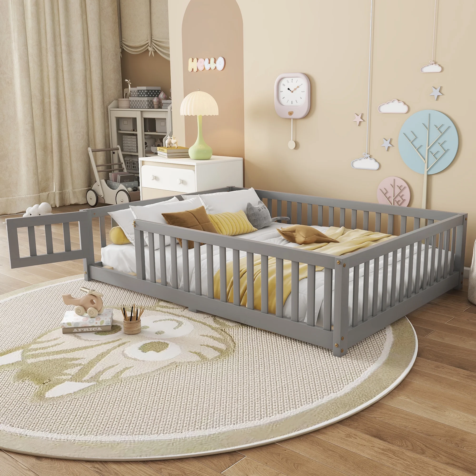 Bellemave Full Size Floor Bed with Door and Fence Floor Bed with Bed Slats Sturdy Wood Floor Bed Montessori Bed Frame (Full, Pink) - Image 24