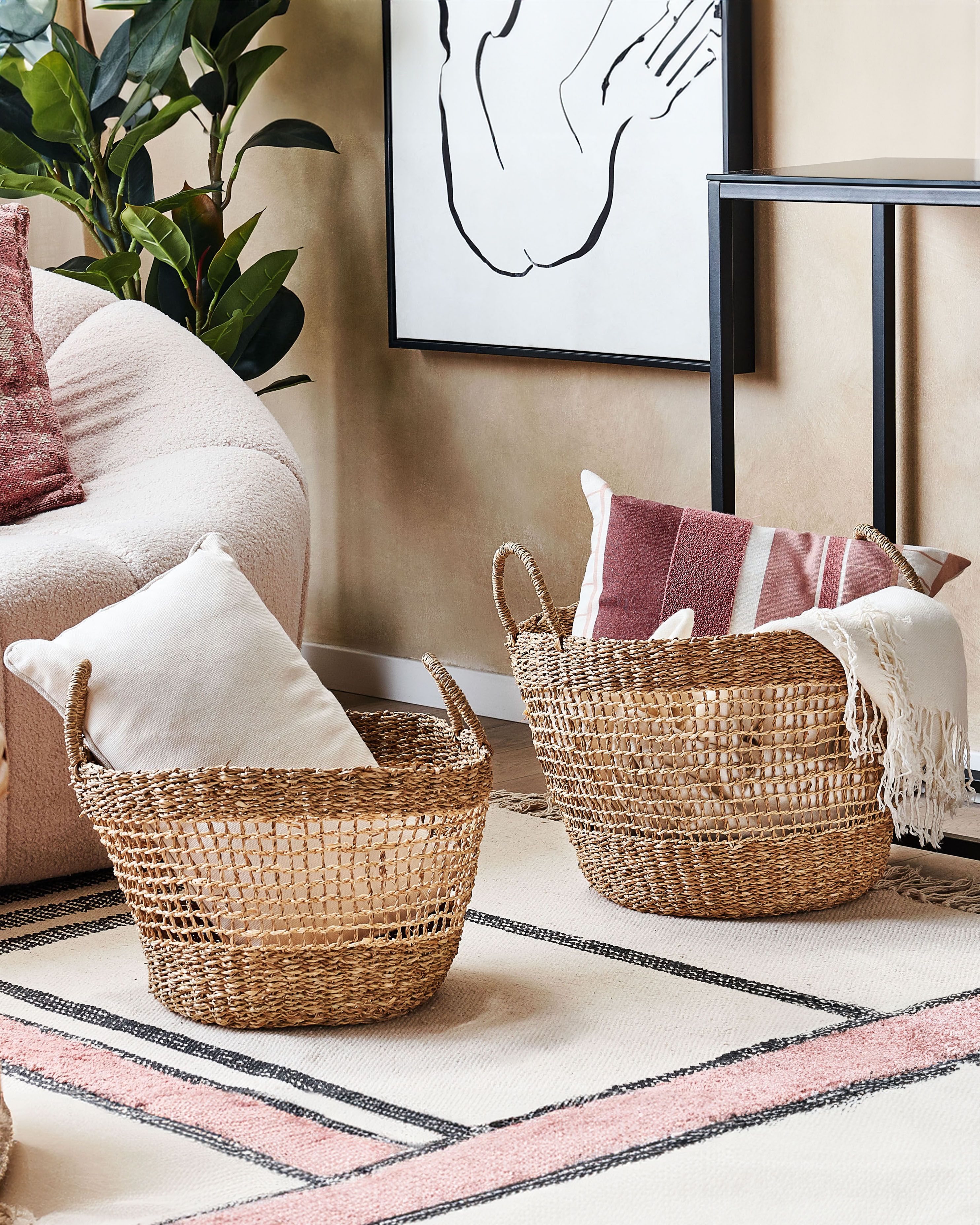 Set of 2 Baskets AROWANA Seagrass Natural