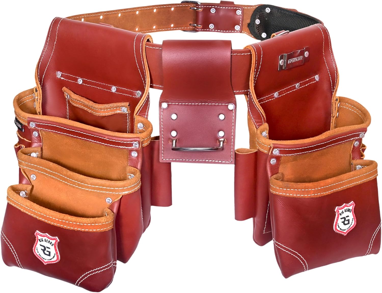 Professional 11 Pockets Leather Tool Pouch Bags/Carpenter Tool Belt Set | Heavy-duty Drywall Pouch, Electrician Pouch, And Framing Tool Belt Pouches (Maroon, Standard)