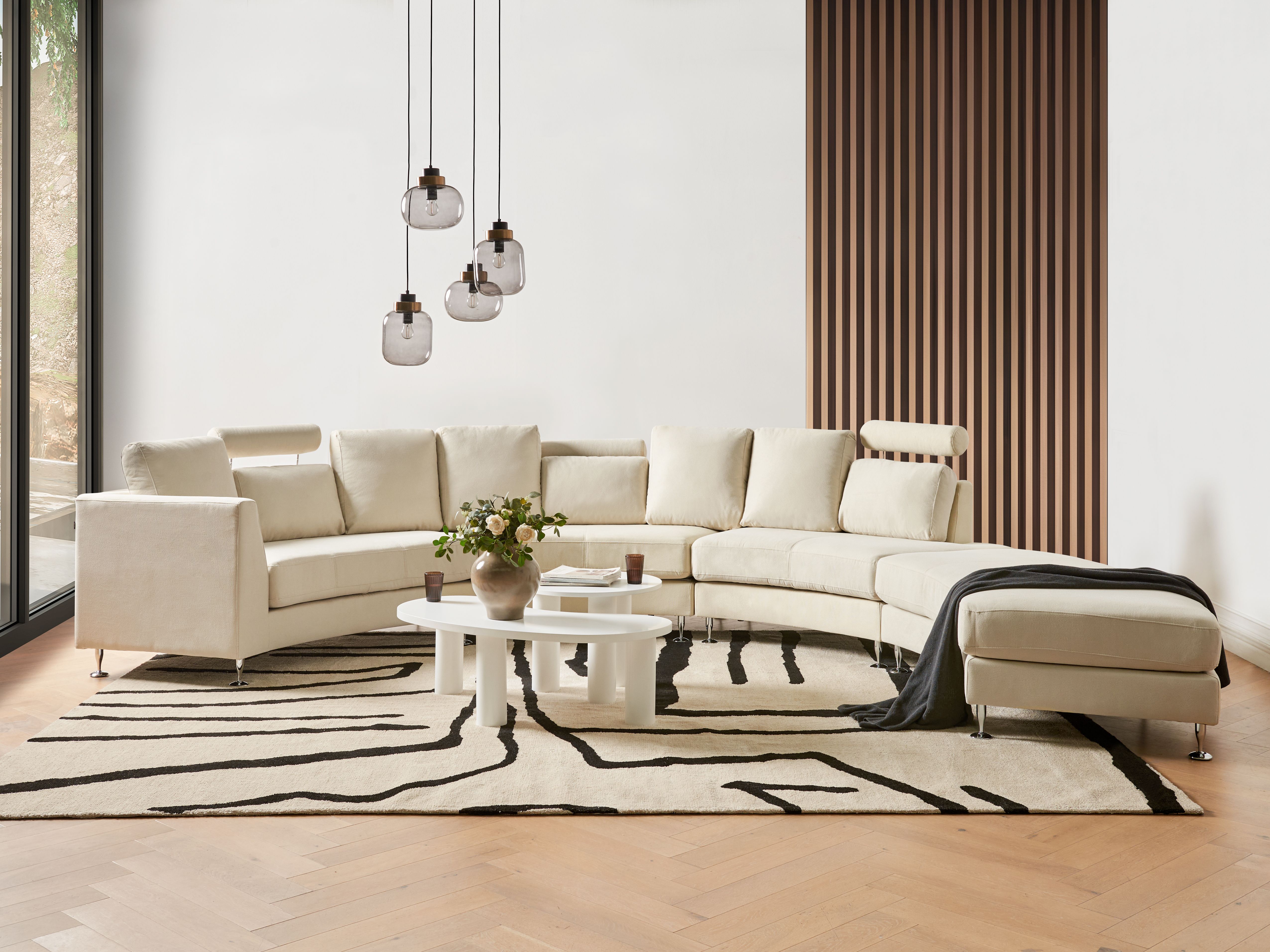 Curved Sofa 7 Seater ROTUNDE Fabric Beige