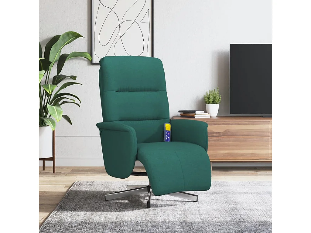 Fauteuil inclinable de massage et repose-pieds vert foncé tissu SHL2402