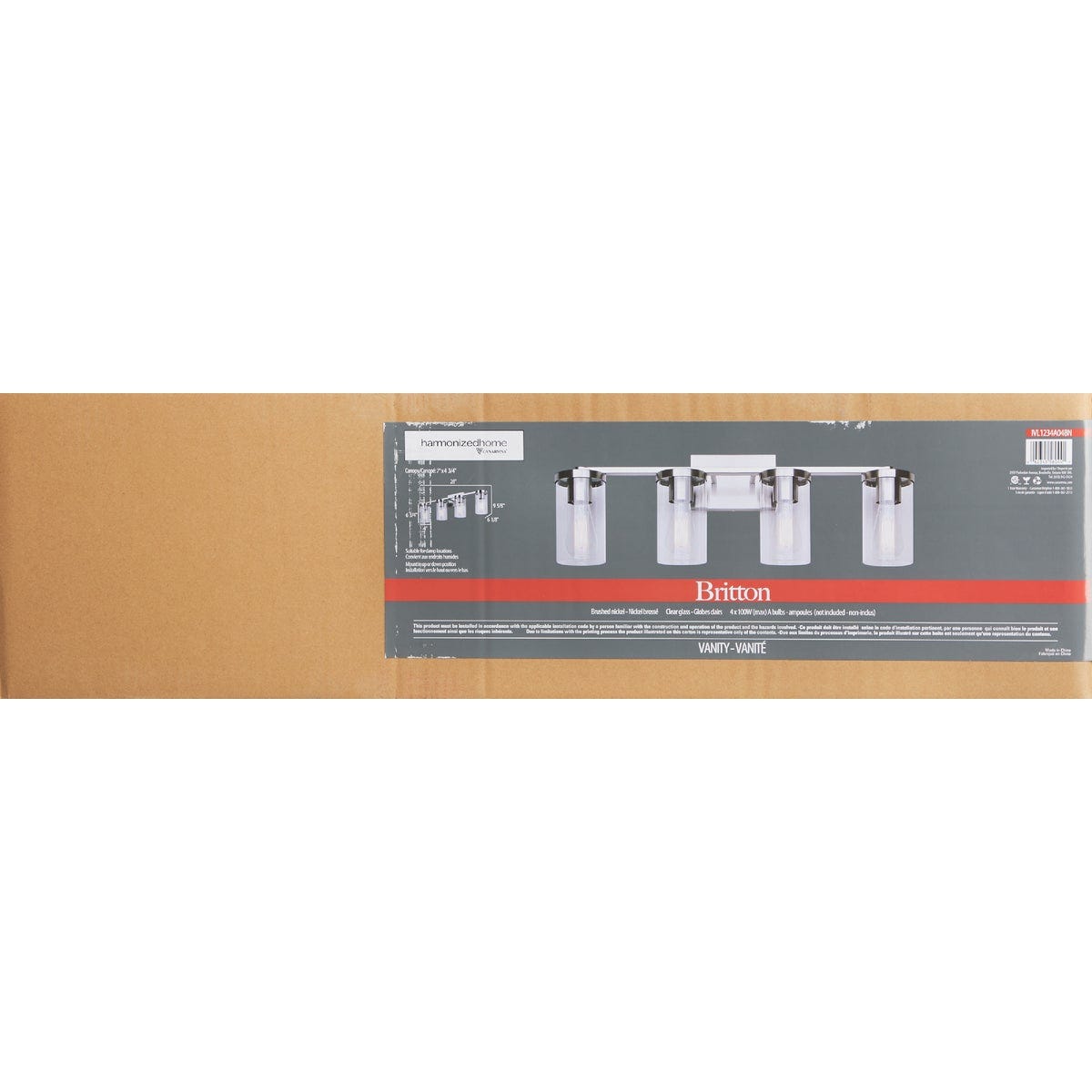 Canarm Britton 4-Light Brushed Nickel Vanity Bath Light Fixture, Clear Glass